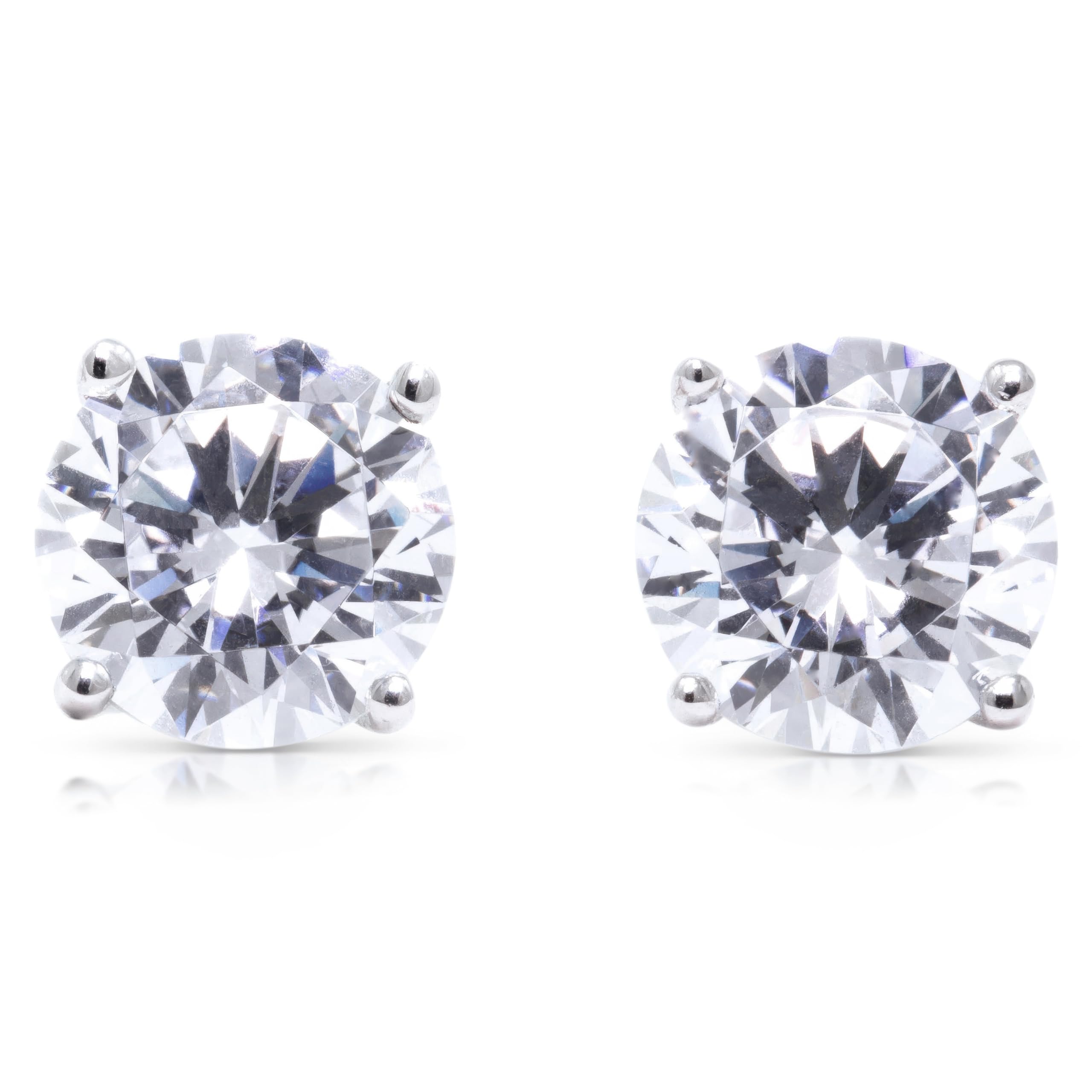 14K White Gold Moissanite Diamond Earrings Men & Women, Solid Gold Simulated Diamond Studs for Men & Women, 1ct - 2ct Round, Princess, Heart, Halo Cut, Dangle or Stud, Lever or Screw Back Earrings, VVS1, D Color, Pink or Blue - Luxury Gift Box