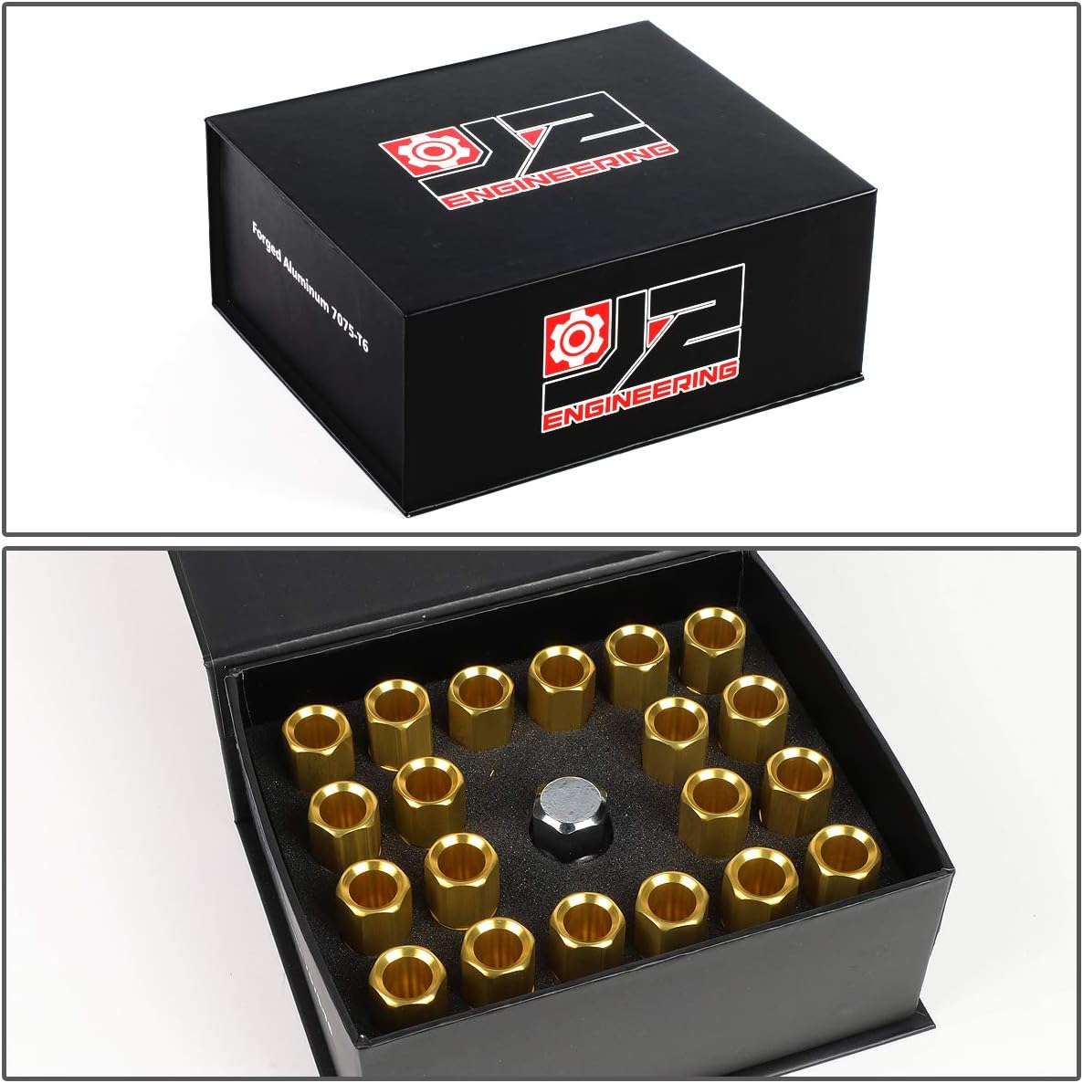 J2 Engineering 20 Pcs 7075 Aluminum Tall Open End M12 x 1.5 Lug Nuts Set w/Socket Adapter, Golden, Fit Conical Seat, LN-T7-003-15-GD