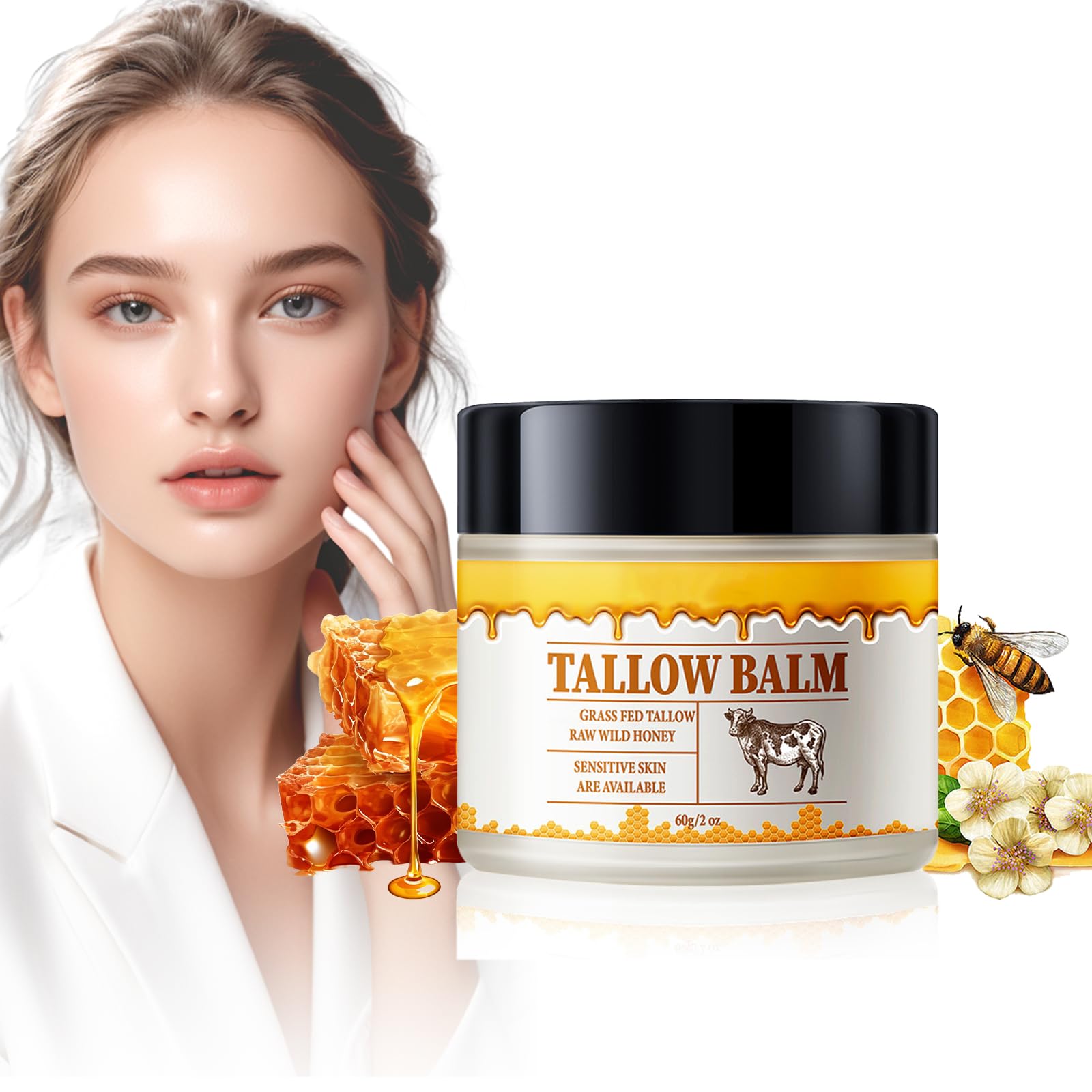JANGOU Whipped Beef Tallow and Manuka Honey Balm, Beef Tallow for Skin, Tallow and Honey Balm, Tallow Face Moisturizer, Beef Tallow Moisturizer Face, Whipped Tallow Honey Balm (1PC)