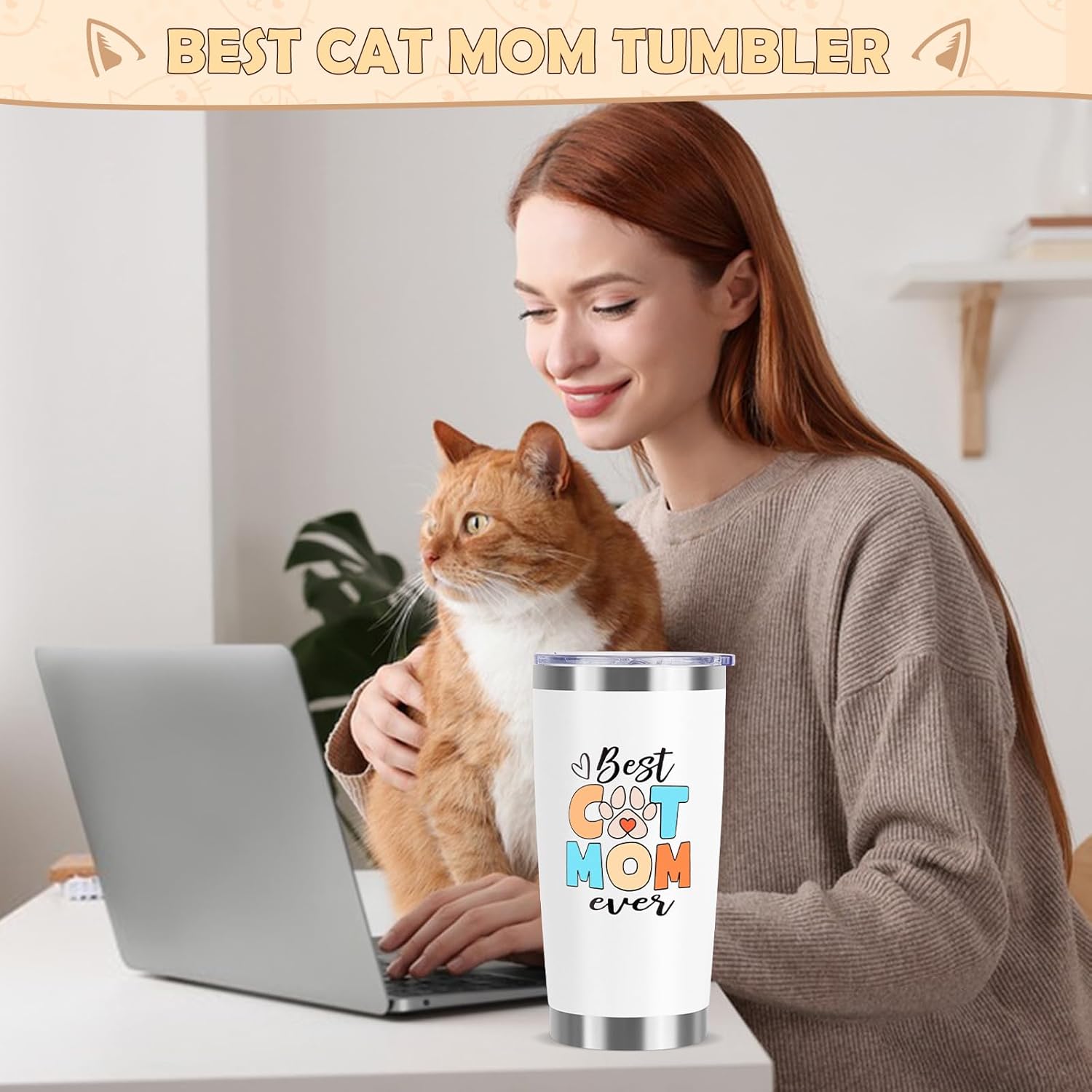 Cat Mom Cat Lover Gifts for Women, 20oz Wine Tumbler Set with Makeup Bag & Natural Stone Bracelets & Socks for Women - Perfect for Birthdays, Mothers Day & Christmas - Image 3