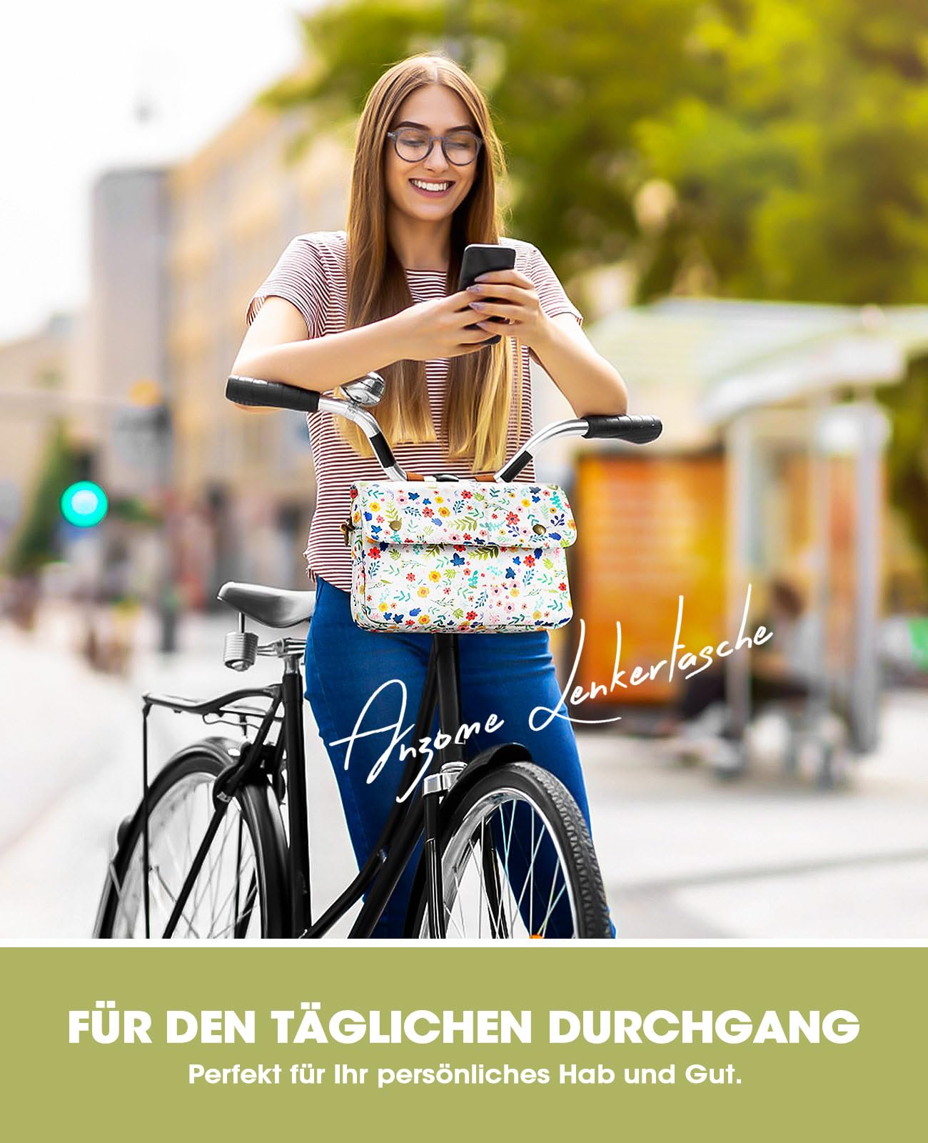 Sacoche Guidon Vélo Étanche ANZOME Avec Bandoulière - Sac Vélo Avant Femme Enfant 25x18x6cm
