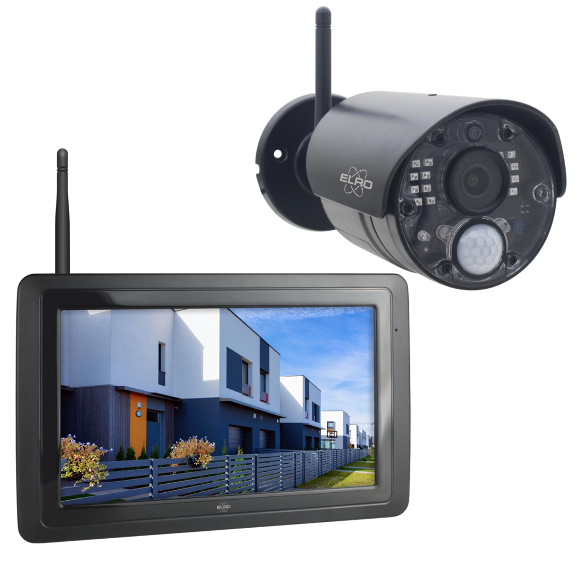 ELRO CZ40RIPS Kabelloses Überwachungssystem, Full-HD 1080p Kamera mit Nachtsicht, 7'' Monitor & App, IP65 |