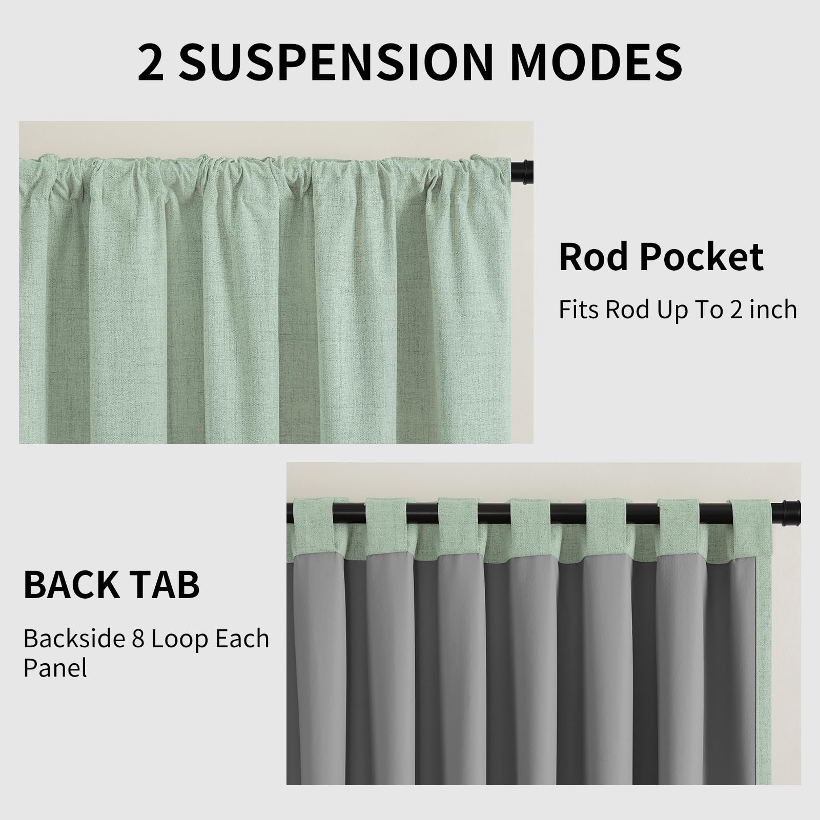 CUCRAF Juego de 2 paneles de cortinas 100 % opacas de 72 pulgadas de largo, trabillas traseras y bolsillo para cortinero para sala de estar, dormitorio, cortinas de oscurecimiento de habitación, con