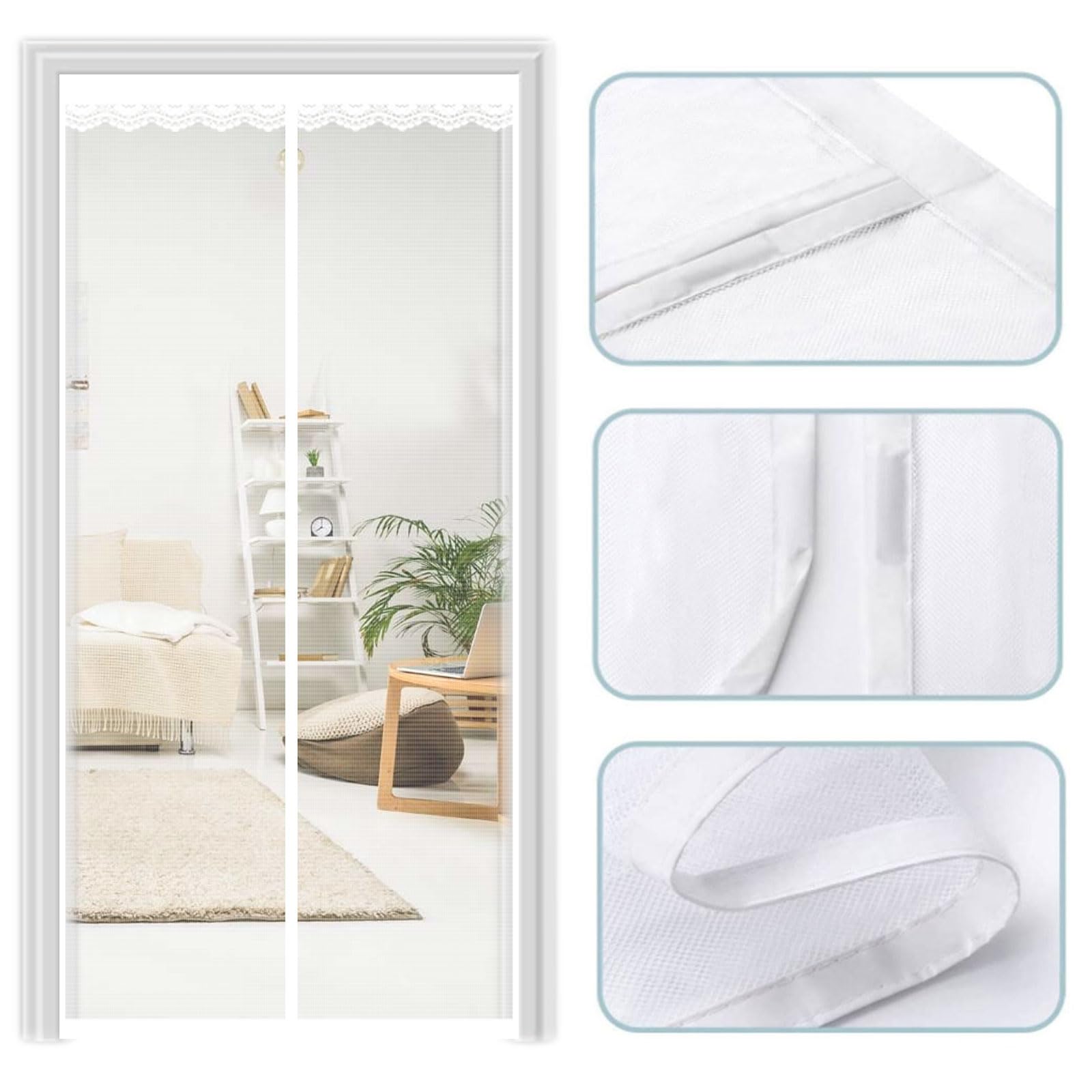 Moustiquaire Baie Vitree Coulissante 155 X 205 Cm Rideau Maille Anti Moustique Avec Aimants Durable Et Résistant Anti-Rides Pour Terrasse Porte, Patio, Couloirs - Blanc