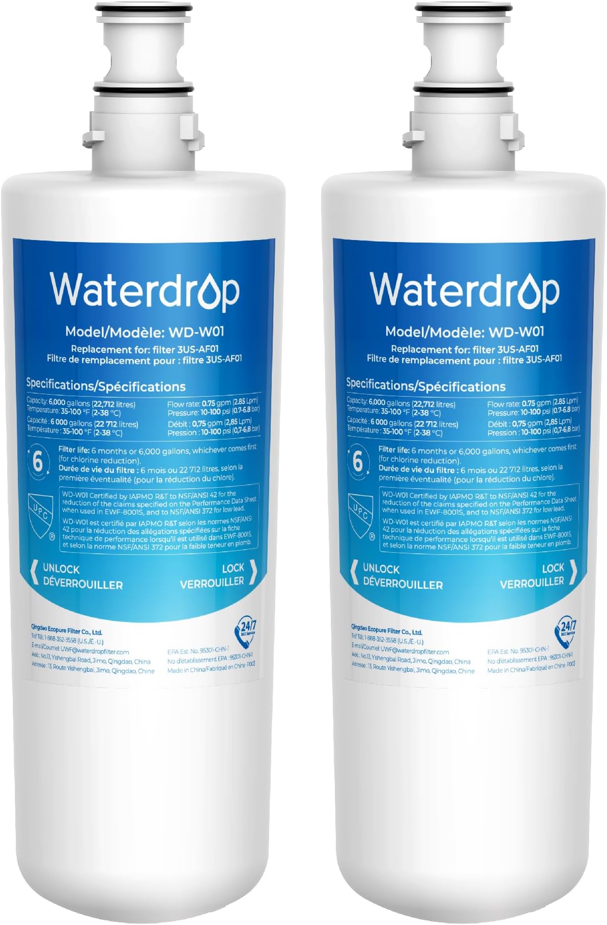 Waterdrop 3US-AF01 Water Filter Replacement for Filtreteยฎ 3US-AS01, 2 Pack | Compatible with Standard Filtreteยฎ 3US-AF01, 3US-AS01, Aqua-Pure AP Easy C-CS-FF, WHCF-SRC, WHCF-SUFC, WHCF-SUF, NSF/ANSI 42