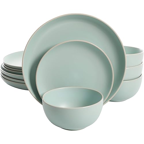 Gibson Home Rockaway Dinnerware, Teal Matte, Service for 4 (12pcs)