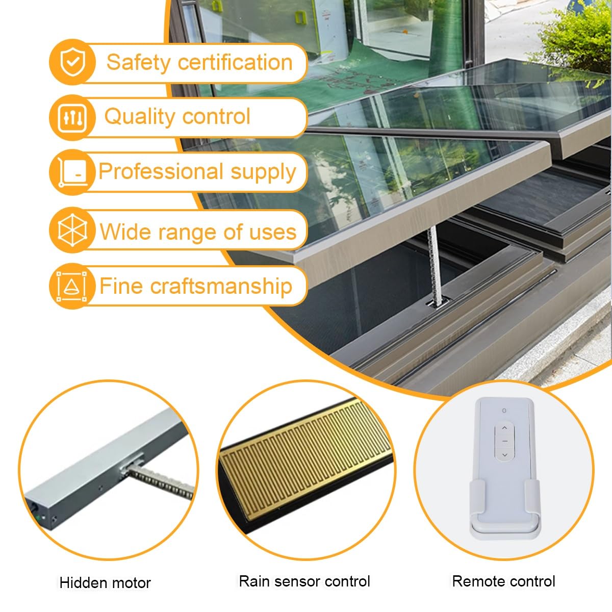 Ventanas de Tragaluz Eléctricas Inteligentes para Techos de Casas, Ventana de Techo de Salida con Control Remoto, Tragaluces para Techos para Áticos/soláriums(LxW 90x50cm/35.4x19.7in)