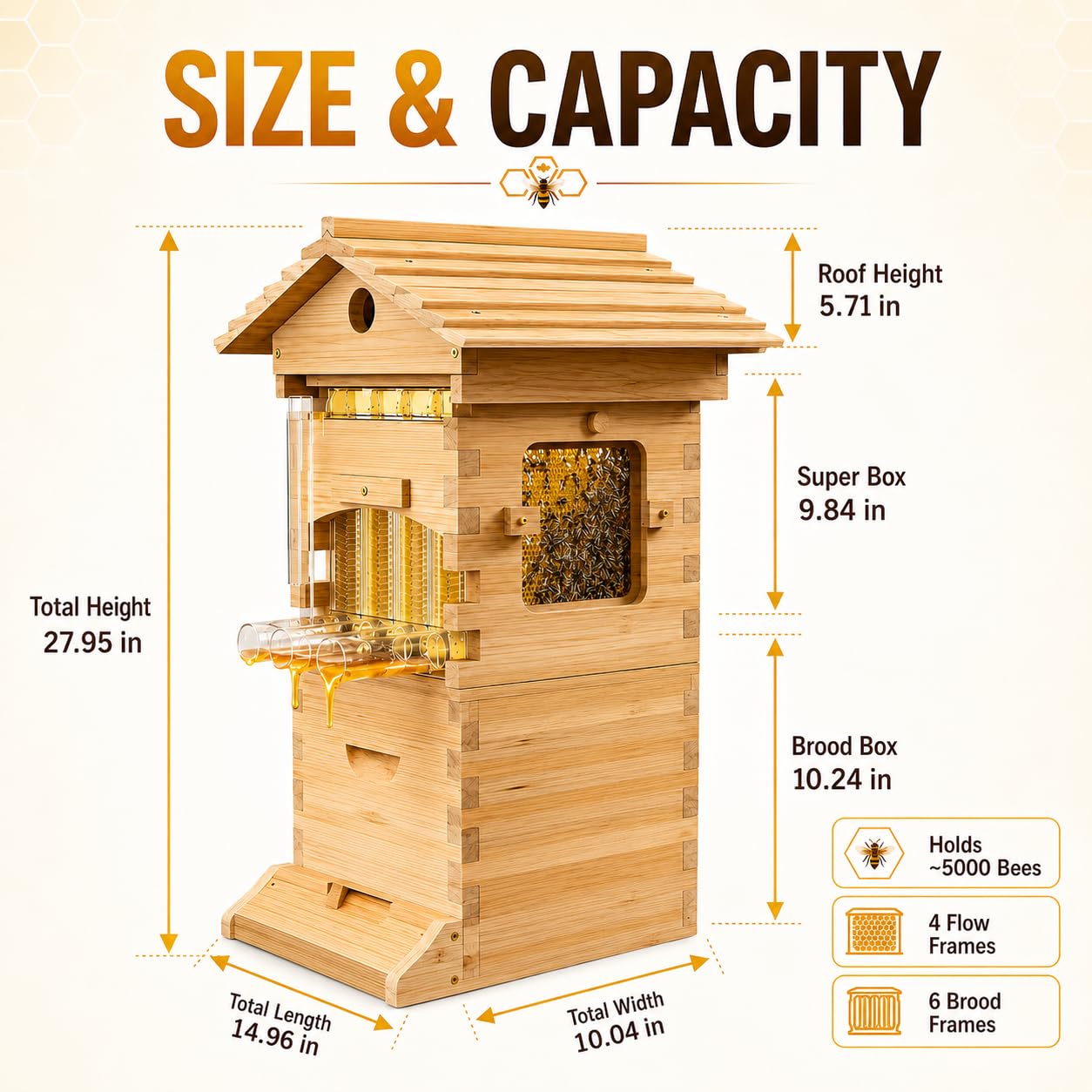 Arnia per Api con Flow Frames, Raccolta Diretta del Miele, Arnia in Legno Naturale per Giardino e Home Apiary