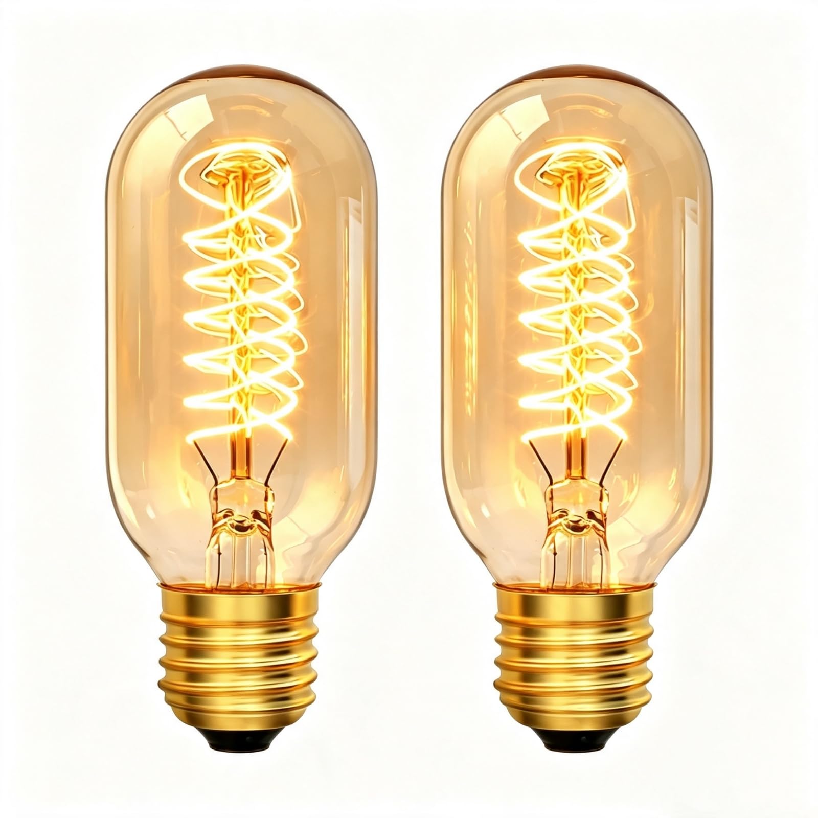 Caldarax 2 Pack E27 Vintage Edison Light Bulb Dimmable, T45 Vintage Decorative Light Bulbs, Warm White 2700K, Amber Glass, Antique Style, E27 Edison Screw Spiral Retro Bulbs, Filament Tube Bulb