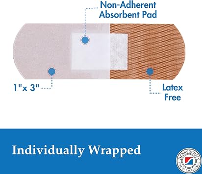Henry Schein Sterile Adhesive Fabric Bandages, 1 x 3 Box of 100 Flexible, Breathable Strips Soft, Stretchable Wound Covers for First Aid, Medical Use, Clinics & Emergency Kits