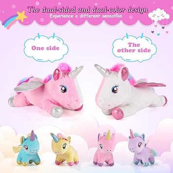 gnomantic Unicorn Stuffed Animals with Babies Inside, Mommy Toy for Kids | 5-Piece set: 1 mommy unicorn + 4 baby unicorns inside. Unzip belly to reveal surprise babies. Ultra-soft, ages 3-8.