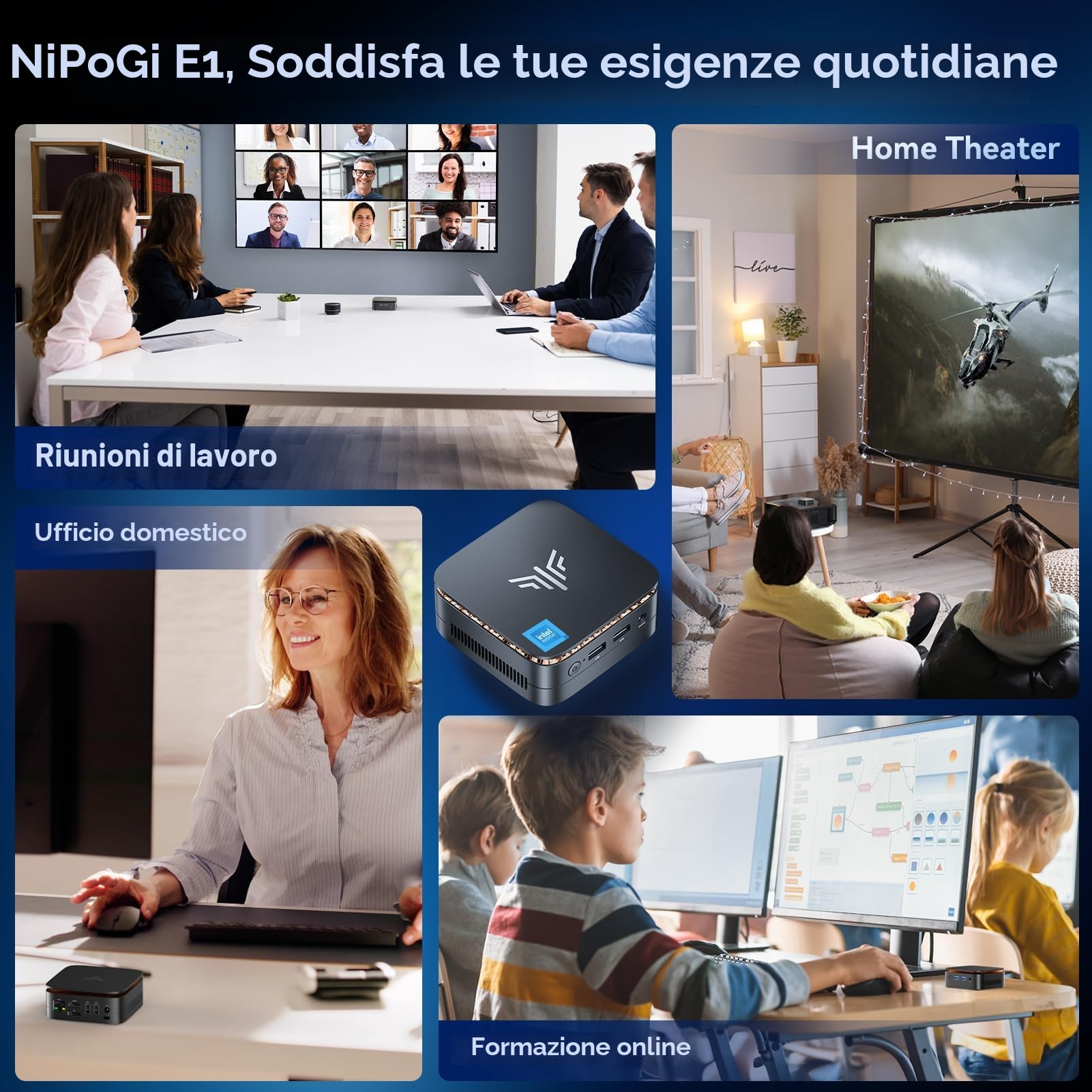 NiPoGi E1 Mini PC Twin Lake N150 (Meglio di N100,3,6 GHz) W-11 Pro 16 GB RAM/1TB M.2 SSD, Mini computer DP 1.4+HDMI 2.0 Desktop PC 2.4+5G WiFi,BT4.2/RJ45,4K@60HZ UHD Dual Display per Ufficio