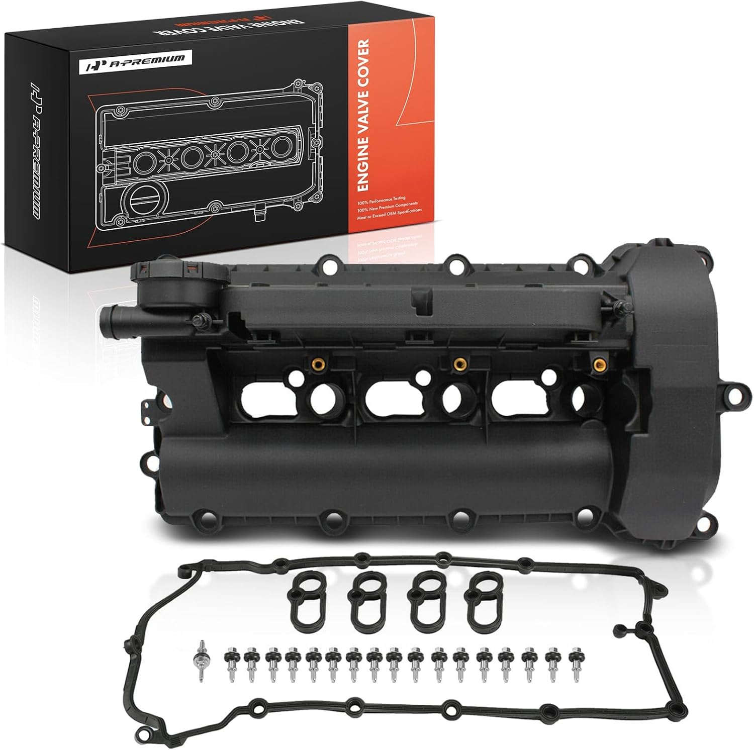 A-Premium Left Side Engine Valve Cover, with Valve Cover Gasket & Spark Plug Seals & Bolts, Compatible with Land Rover LR4 2010-2013, Range Rover 2010-2019, Range Rover Sport 2010-2019, V8 5.0L