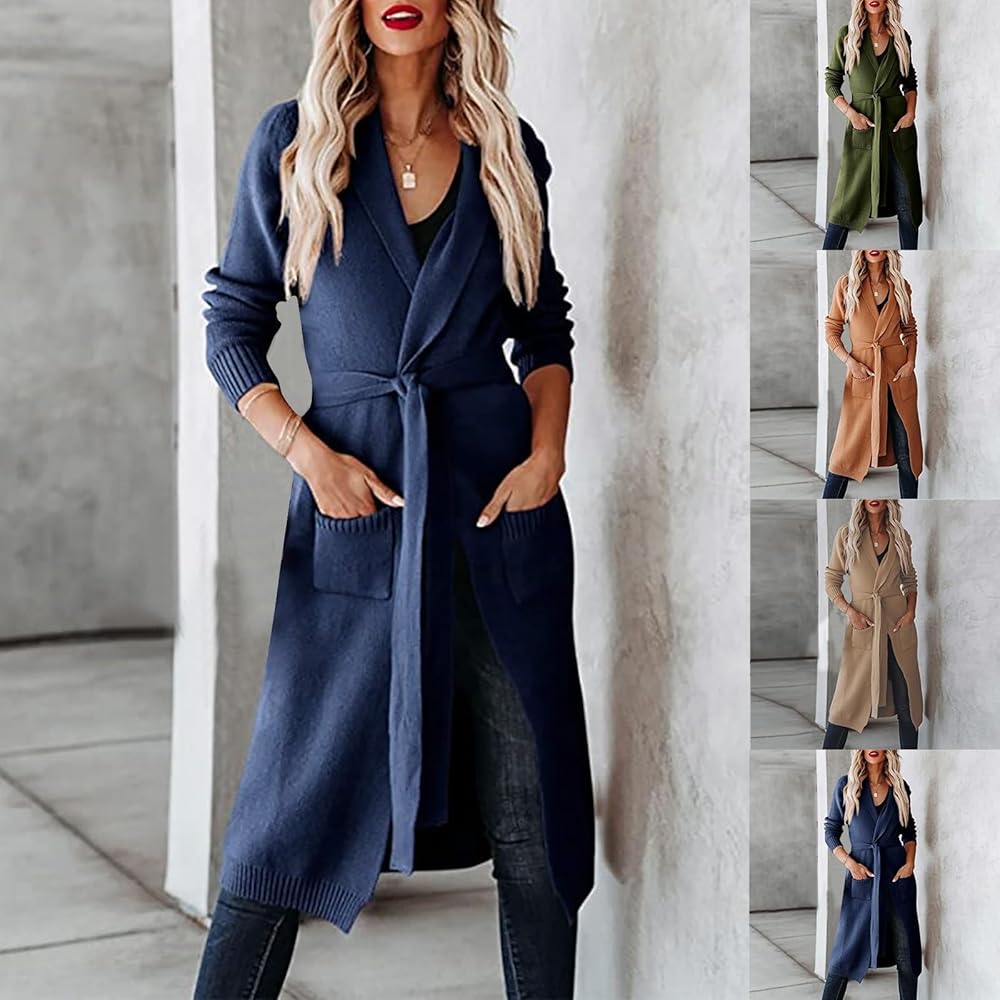 Amazon.com: HGps8w Women's Belted Cardigan Sweaters, Solid Color