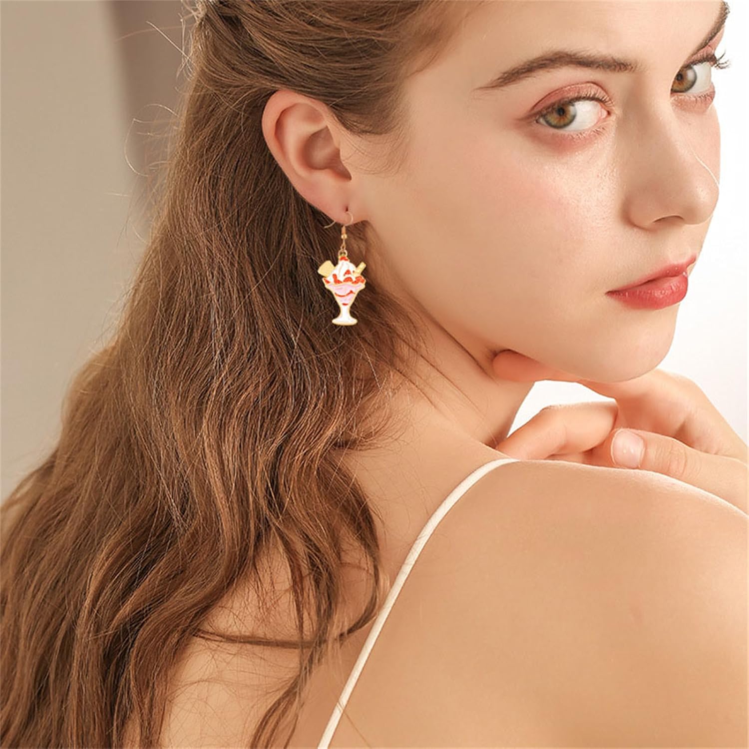 Ice Cream Earrings for Women Cute Funny Gold Plated Enamel Cherry Chocolate Dessert Food Ice Cream Dangle Drop Weird Earrings Ice Cream Lover Jewelry - Image 3
