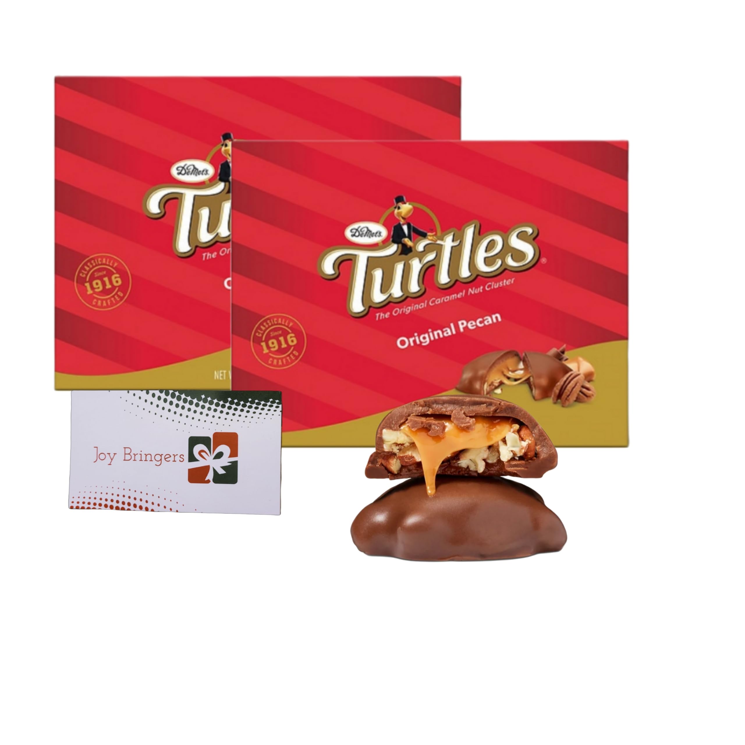 Demet's Original Turtles Caramel Nut Cluster | Pecan, Chocolate and Caramel (2 pack) | Great For Christmas, Valentines, Birthdays | Bundled With Joy Bringers Fridge Magnet