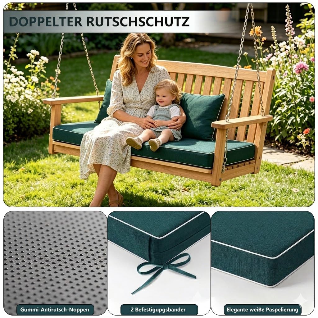 Cuscino per Panca da Esterno Impermeabile 5cm, Seduta Alta Densità per Panchina Giardino e Dondolo, Materassino Antiscivolo Sfoderabile con Lacci, per Veranda e Interno,No14,140x30x5cm