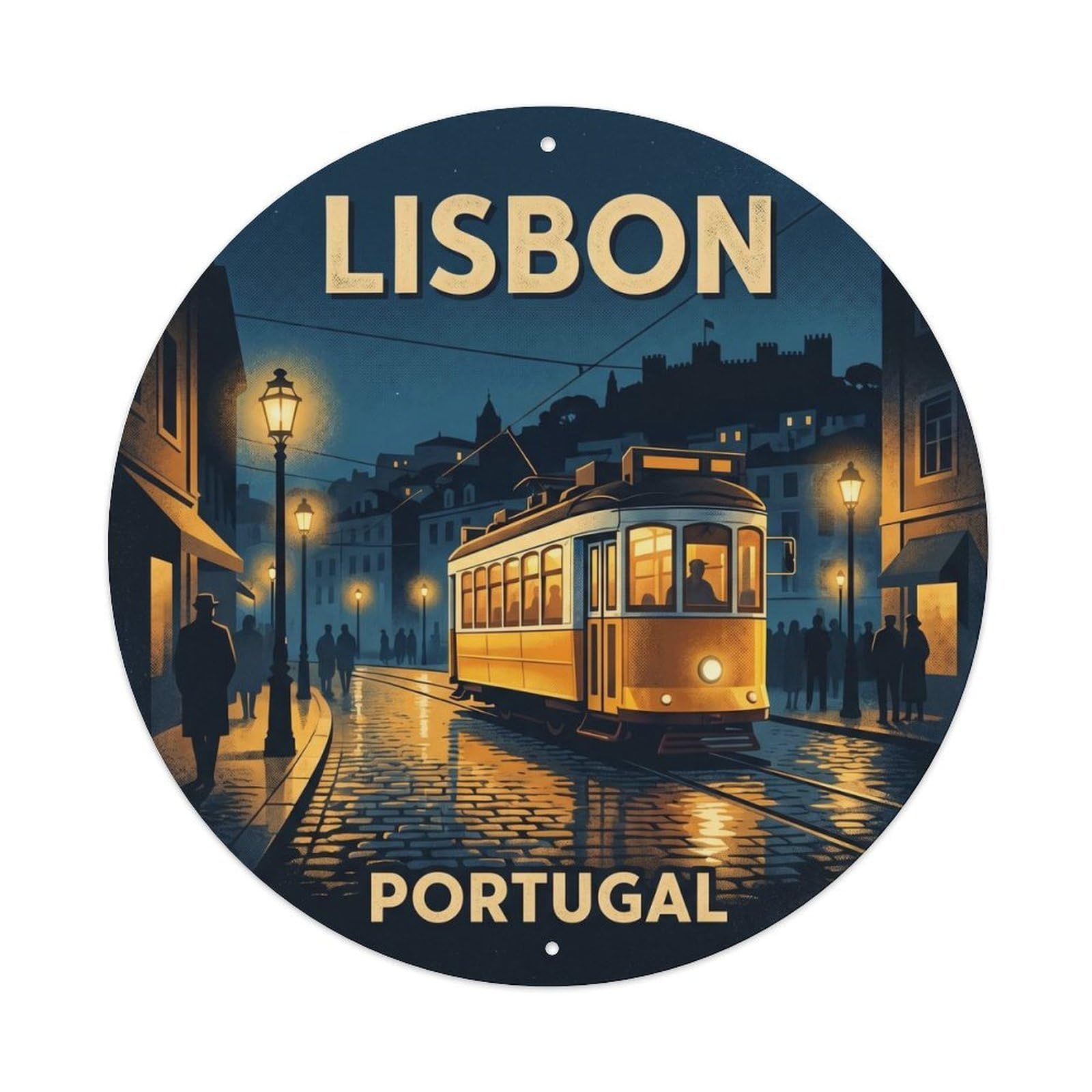 Olhnbad Style Portugal Lisbon Streetcar Night Portuguese Heritage Metal Tin Sign