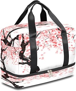 Bolsa de viagem de flor de cerejeira japonesa para o fim de semana, bolsa de mão, bolsa de mão, bolsa de ombro com compartimento para sapatos, para mulheres, homens, meninas, meninos, para academia, esportes, férias, essenciais, Multicor, M