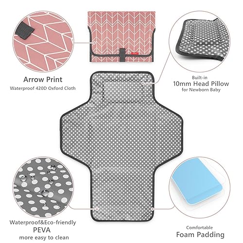 Miniatura 9 de Babebay Cambiador de pañales portátil impermeable, tapete cambiador de viaje plegable para bebé, niña, niño, estación de cambio de viaje ligera,