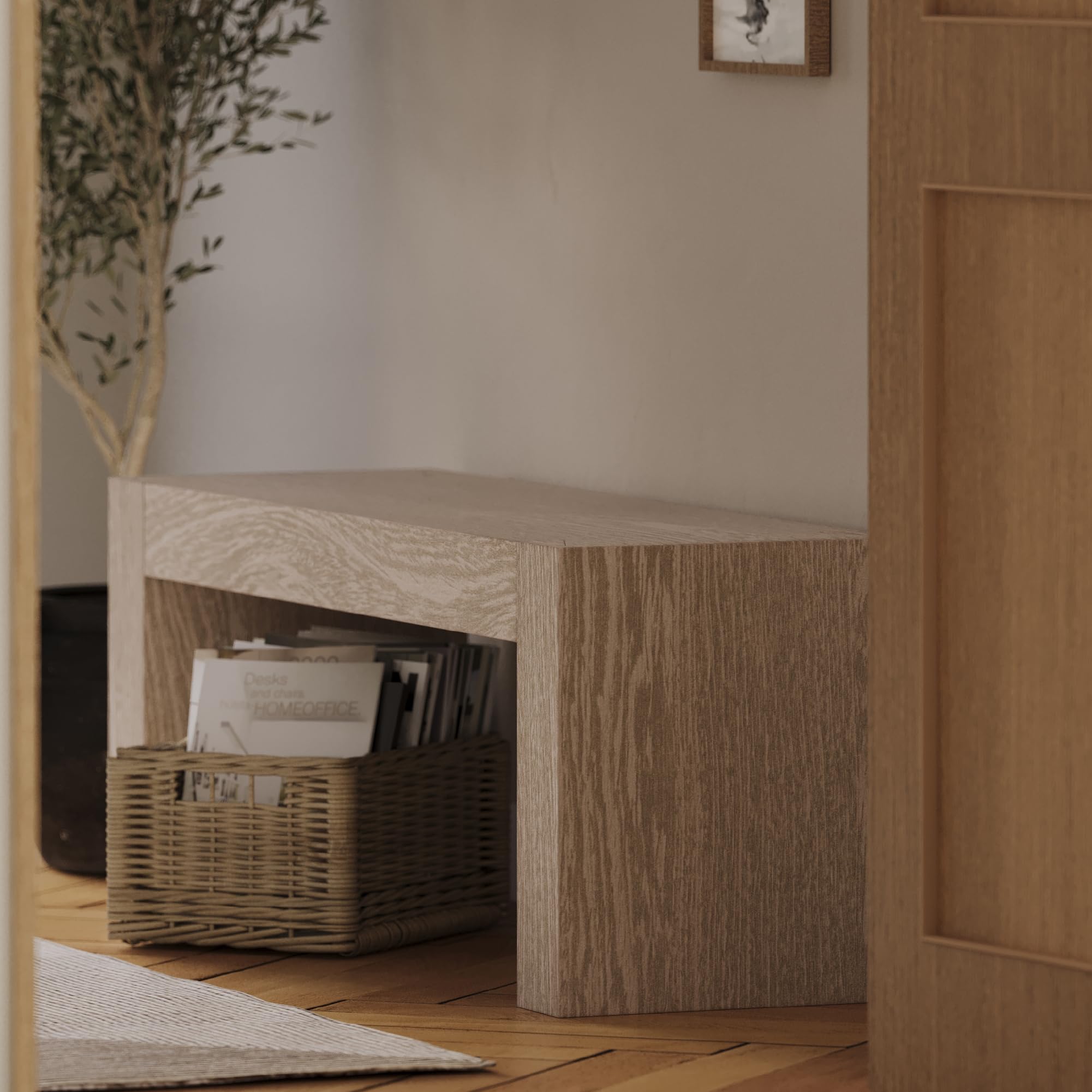 Maven Lane Zeno Bench, Grey Solid Wood | Handcrafted Solid Wood Bench, Ideal for the Living Room, Entryway, Foot of the Bed, or Extra Dining Table Seating