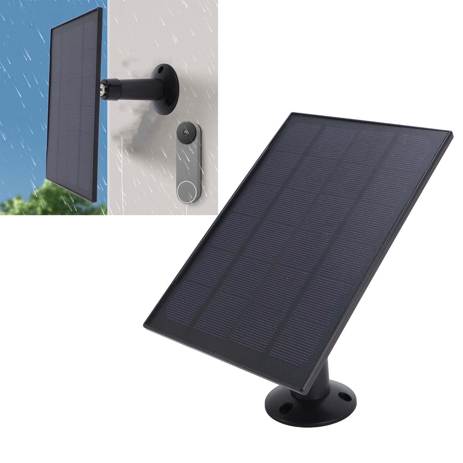 8 W Panel Słoneczny do Karmienia Ptaków, 2 na 1 Ulepszone Odporne na pogodę 360 Stopni Regulowane Panele Słoneczne USB C do Kamery Bezpieczeństwa, Kabel 9,8 Stóp (Black)