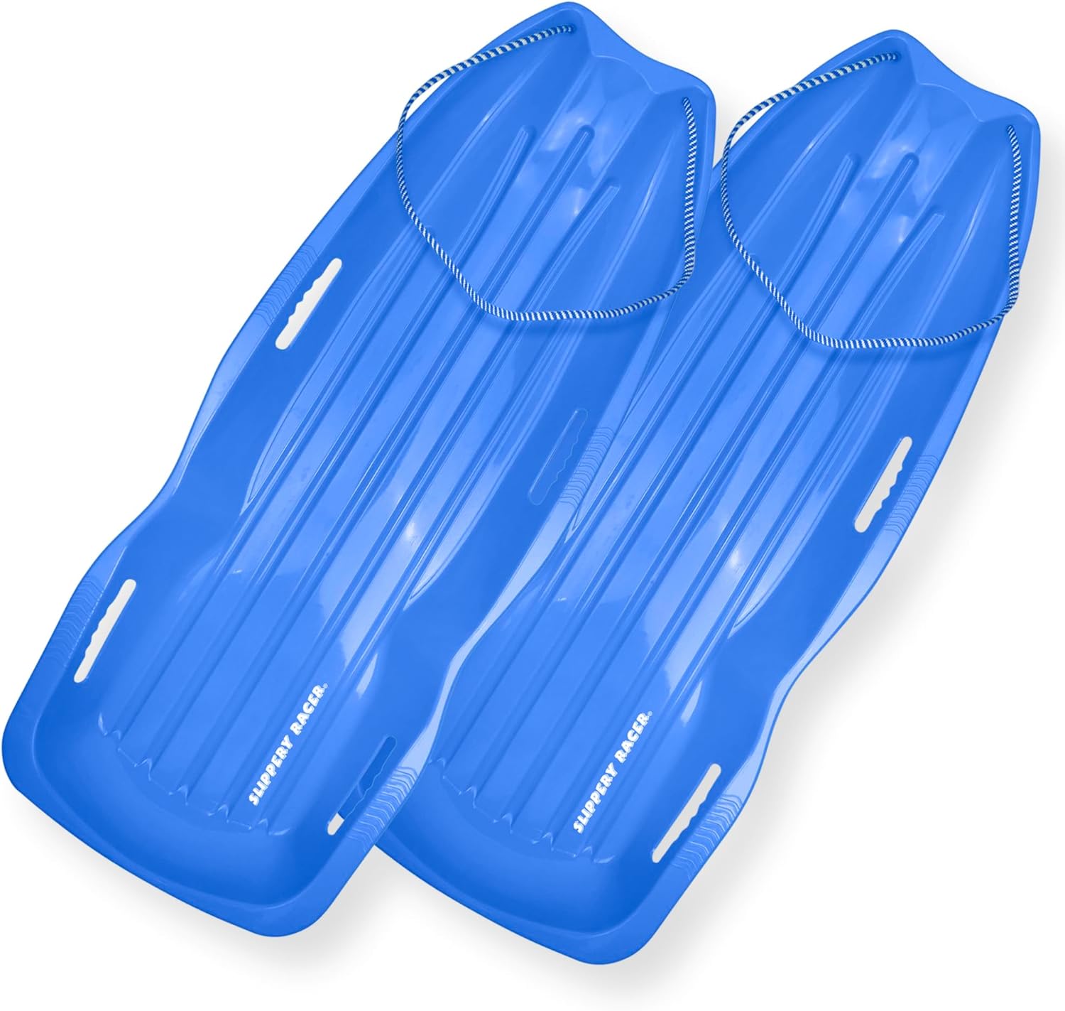 Slippery Racer Downhill Xtreme Flexible Adults and Kids Plastic Toboggan Snow Sled for up to 2 Riders with Pull Rope and Handles 2 PACK BLUE