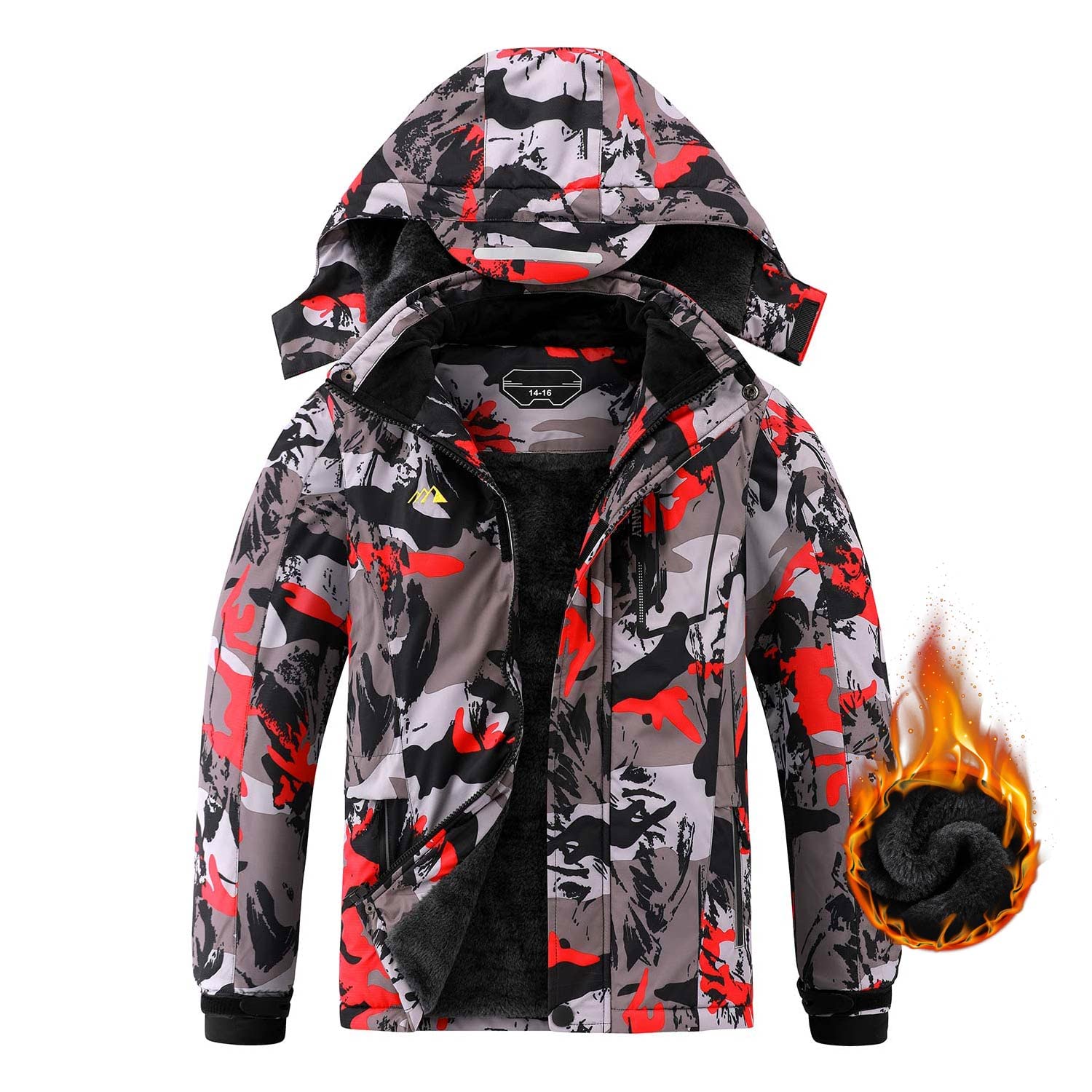 AFILOK Giacca da sci impermeabile traspirante per bambini foderata in pile antivento con cappuccio cappotti da snowboard