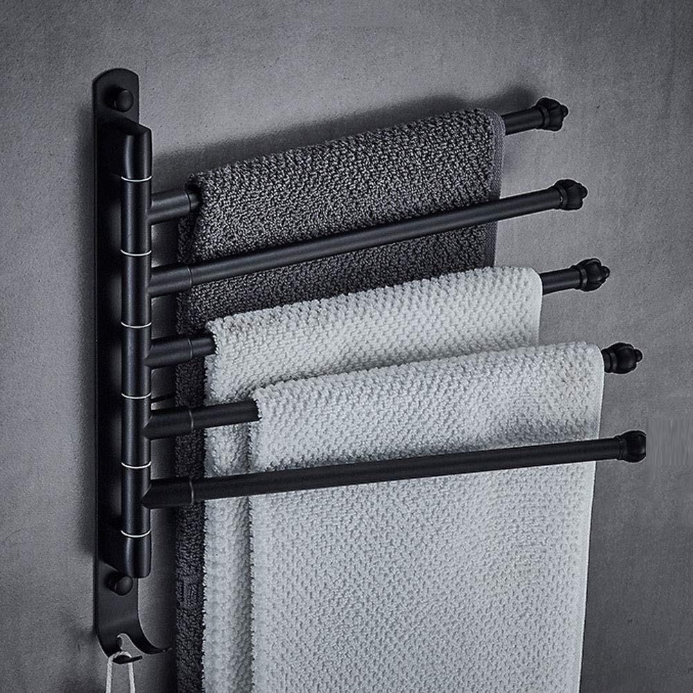 Soporte para toallero montado en la Pared, 180 Giratorio, toallero de Acero Inoxidable 304 para baño, toallero Multicapa con 2 Ganchos, Negro, 4 Capas (Negro, 5 Capas)