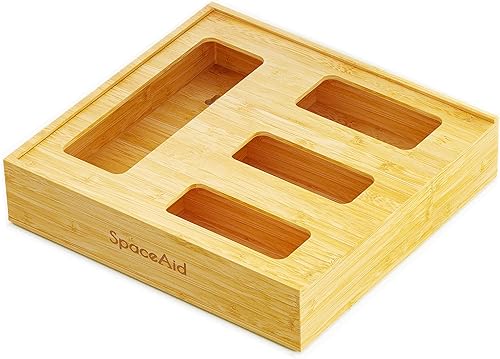 SpaceAid Organizador de bolsas para cajón de cocina, bambú, apto galón, cuarto de galón, sándwiches y aperitivos, para bolsas de distintos tamaños,