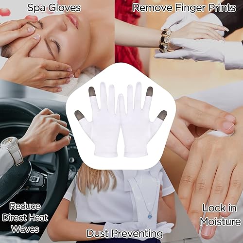 Miniatura 6 de 2 pares de guantes hidratantes finos para pantalla táctil, guantes hidratantes de algodón blanco para manos secas, piel y spa, eccema agrietado