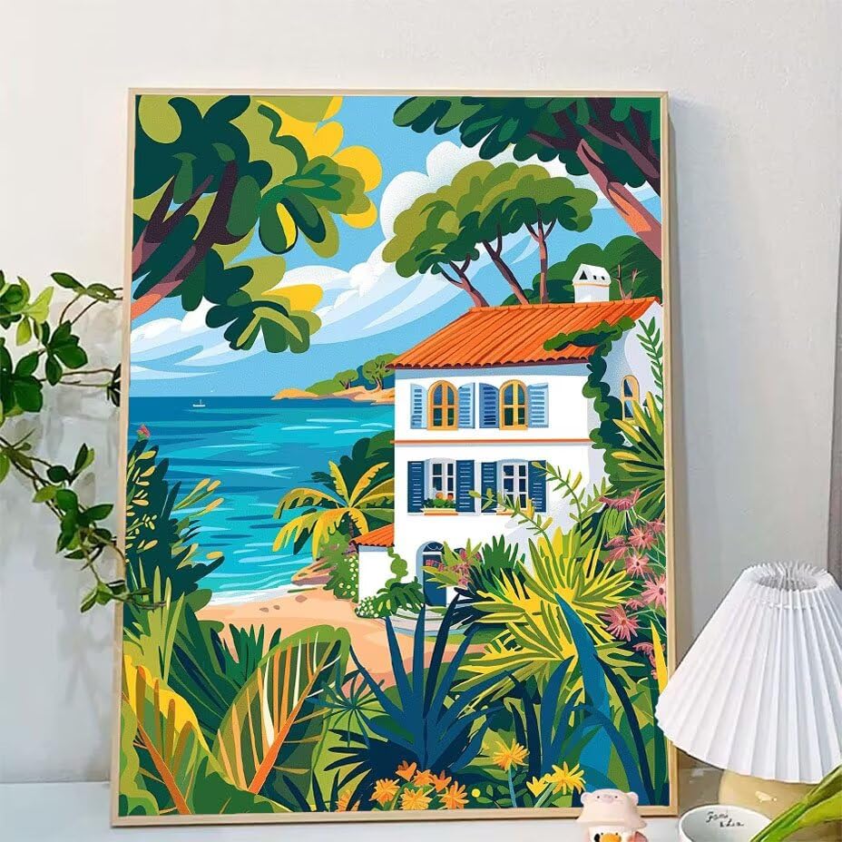 Cuadros con números de árbol para decoración de pared salón pintura acrílica adultos DIY 2