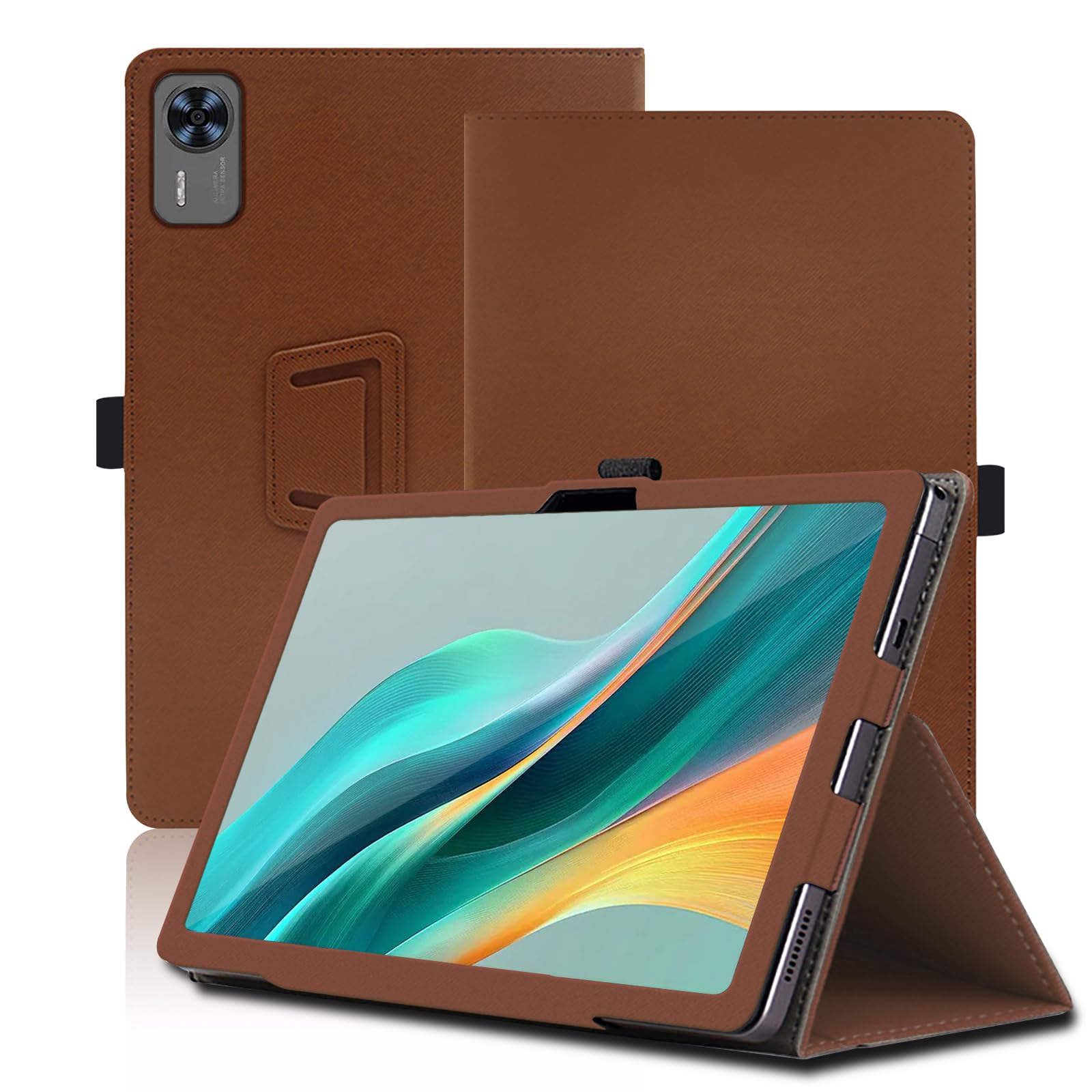 Custodia protettiva per tablet DOOGEE T36 da 12, design con cinturino a mano, design avvolgente con texture in pelle, flessibile, resistente all'usura, resistente agli urti, colore nero