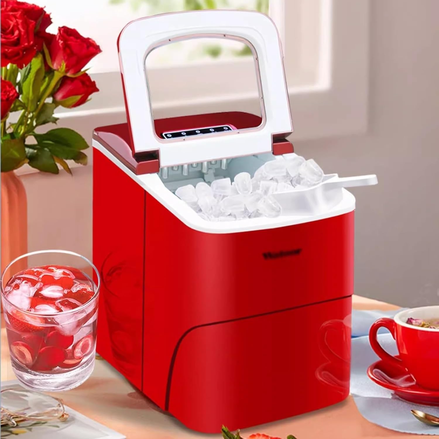 Ice Maker Machine, 9 Ice Cubes Ready in 8 Mins, 33lbs/24Hrs, Portable Countertop Ice Maker with Ice Scoop, for Home Kitchen Office Bar Party