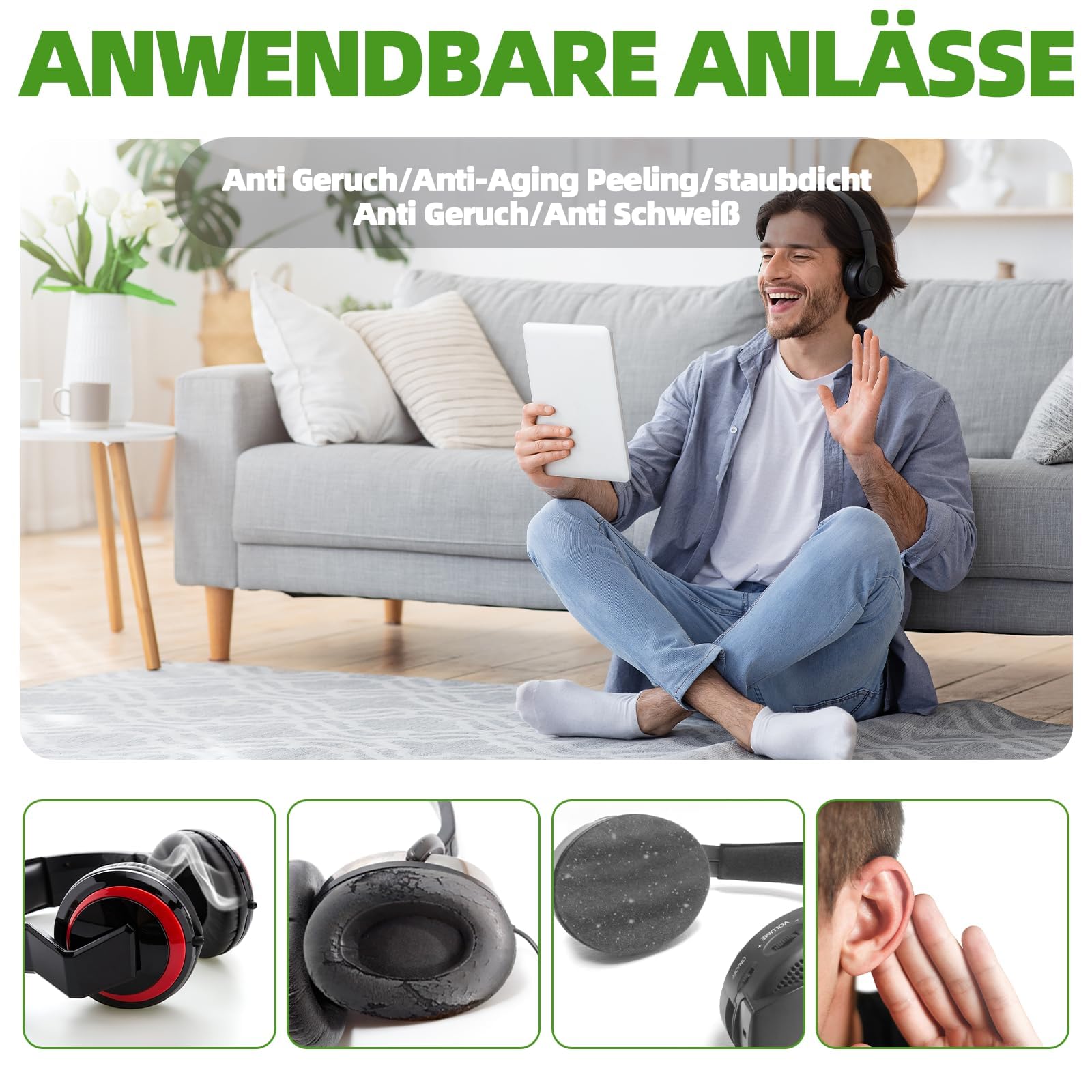 6 Couvre-Oreille En Tissu Extensible Gris Pour Casque Audio
