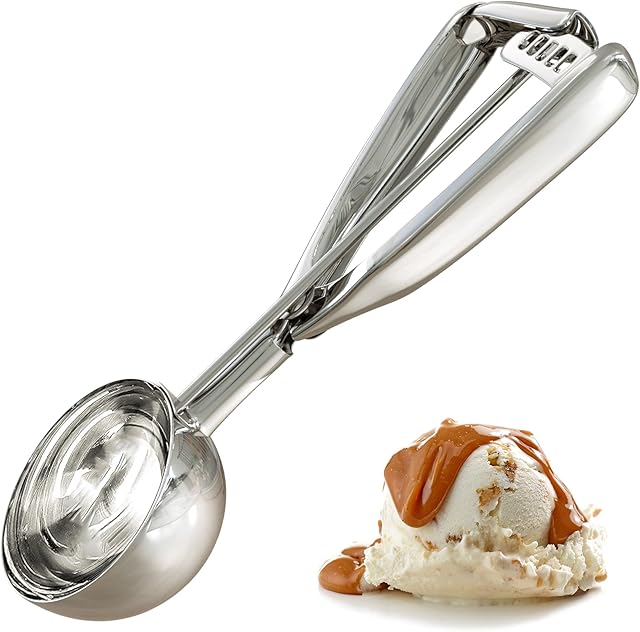 Safvo Ice Cream Scoops with Easy Trigger - 304 Stainless Steel Cookie Scoop with Non-Slip Grip - Heavy Duty Icecream Scooper  Perfect for Cookie Dough, Muffins, Meatballs, Mash Potatoes & Melon Balls