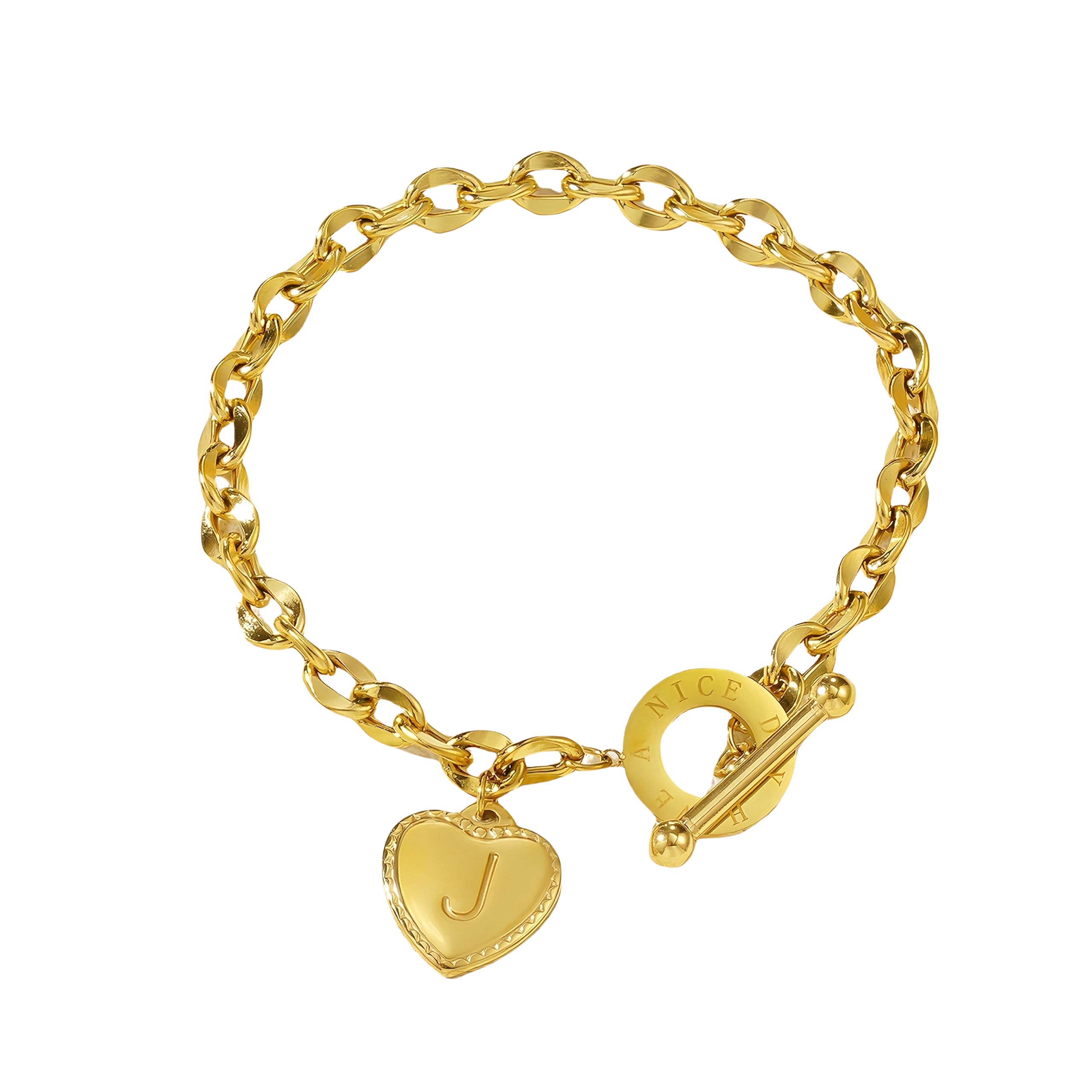 IN Chenthy Personalized Initial Charm Bracelet for Women, 18k Gold Plated Elegant Love Heart OT Clasp Titanium Steel Adjustable Jewelry Gift