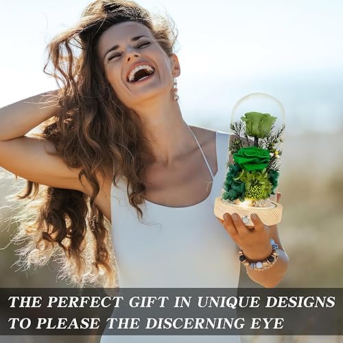 Miniatura 6 de Ramo de rosas preservadas y flores frescas  Regalo para mujeres, rosas que duran para siempre, flores para entrega Prime, rosas verdes  Cumpleaños,