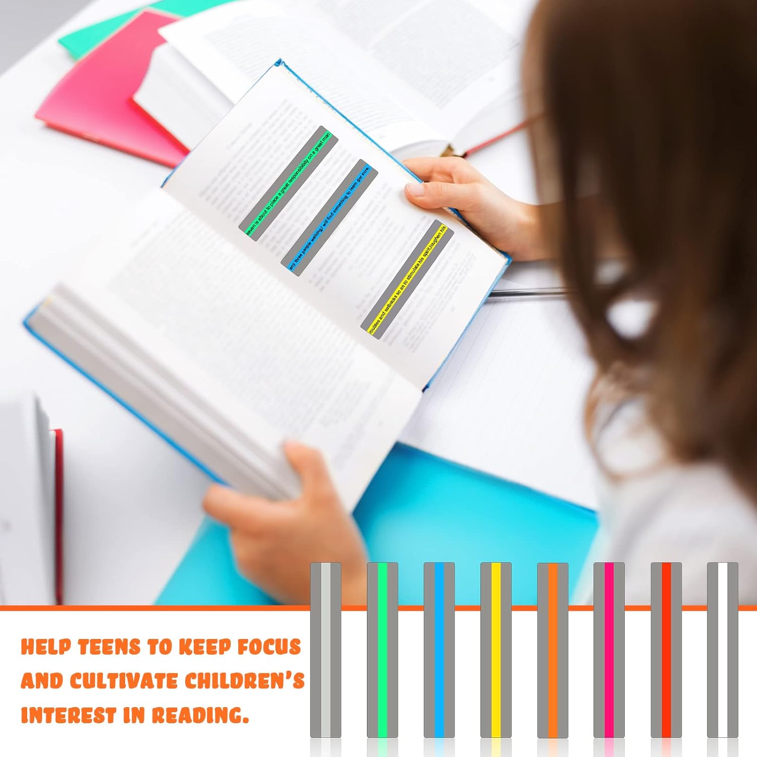 Yexiya 100 Pack Guided Reading Strips Line Reader Highlight Strips Overlay Highlight Bookmarks Help with Dyslexia for Student Classroom Teacher Supply Kids Children(Multicolor)