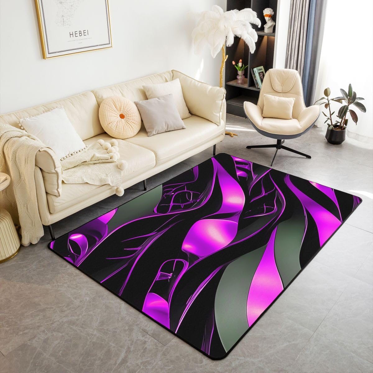 Erosebridal Geometric Area Rug 4'11" x 3'3" Abstract Living Room Rugs Wavy Print Modern Fashion Flowing Decorative Carpet Streamlined Marble Texture Pink Black Indoor Floor Mat