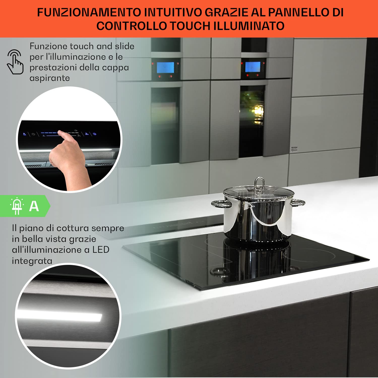 Klarstein Cappa aspirante Downdraft 90 cm Bianco, per cucine Flusso d'aria 576 m³/h, 10 modalità di ventilazione, Incasso con modalità di ricircolo, Classe di efficienza energetica A+