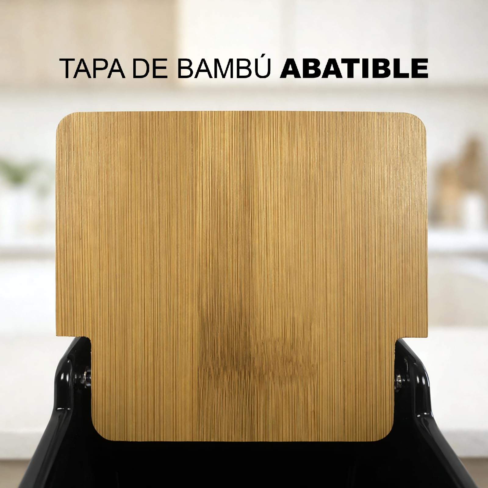TIENDA EURASIA – Salero de Cocina de Cerámica | Tapa Abatible de Bambú | Color Negro | Medidas 12x12x11 cm | Diseño Moderno y Elegante