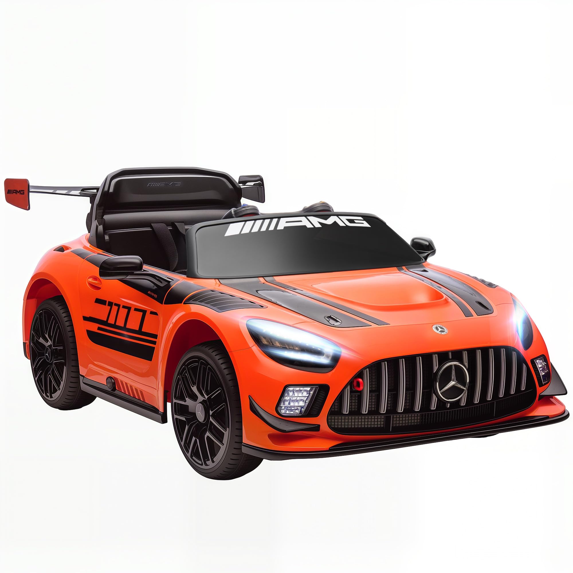 AIYAPLAY Macchina Elettrica per Bambini Mercedes-AMG GT3, 12V Auto Elettrica per Bambini 3-8 Anni con 2 Motori, Telecomando, Luci LED, Musica Wireless, Maniglia e Rotelle di Trasporto, Arancione
