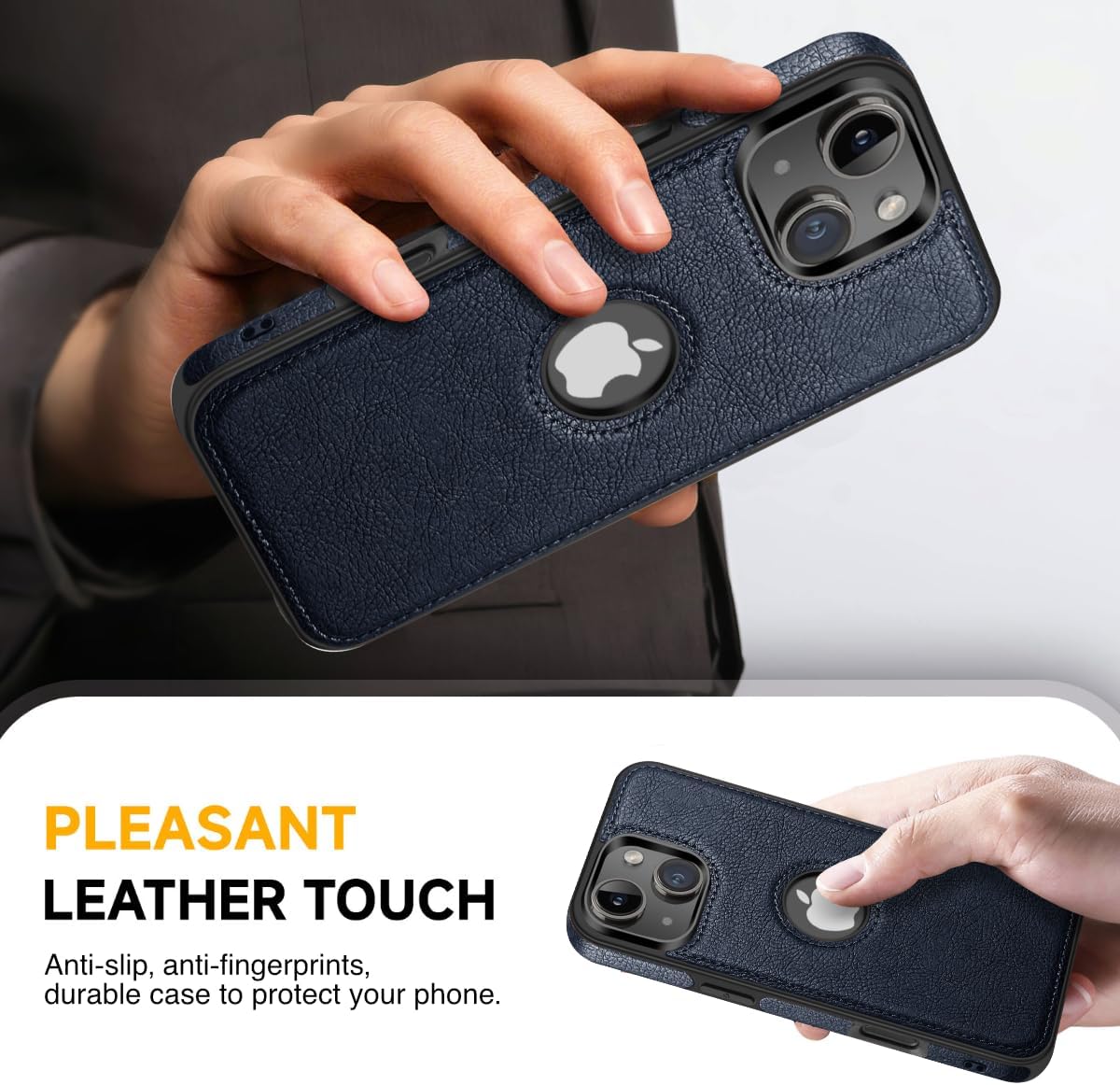 Unique Design Luxury Leather Business Phone Case for iPhone 13 Mini Anti-Slip Scratch Resistant Ultra Slim Protective Case (2021,5.4”) (Blue) image 3