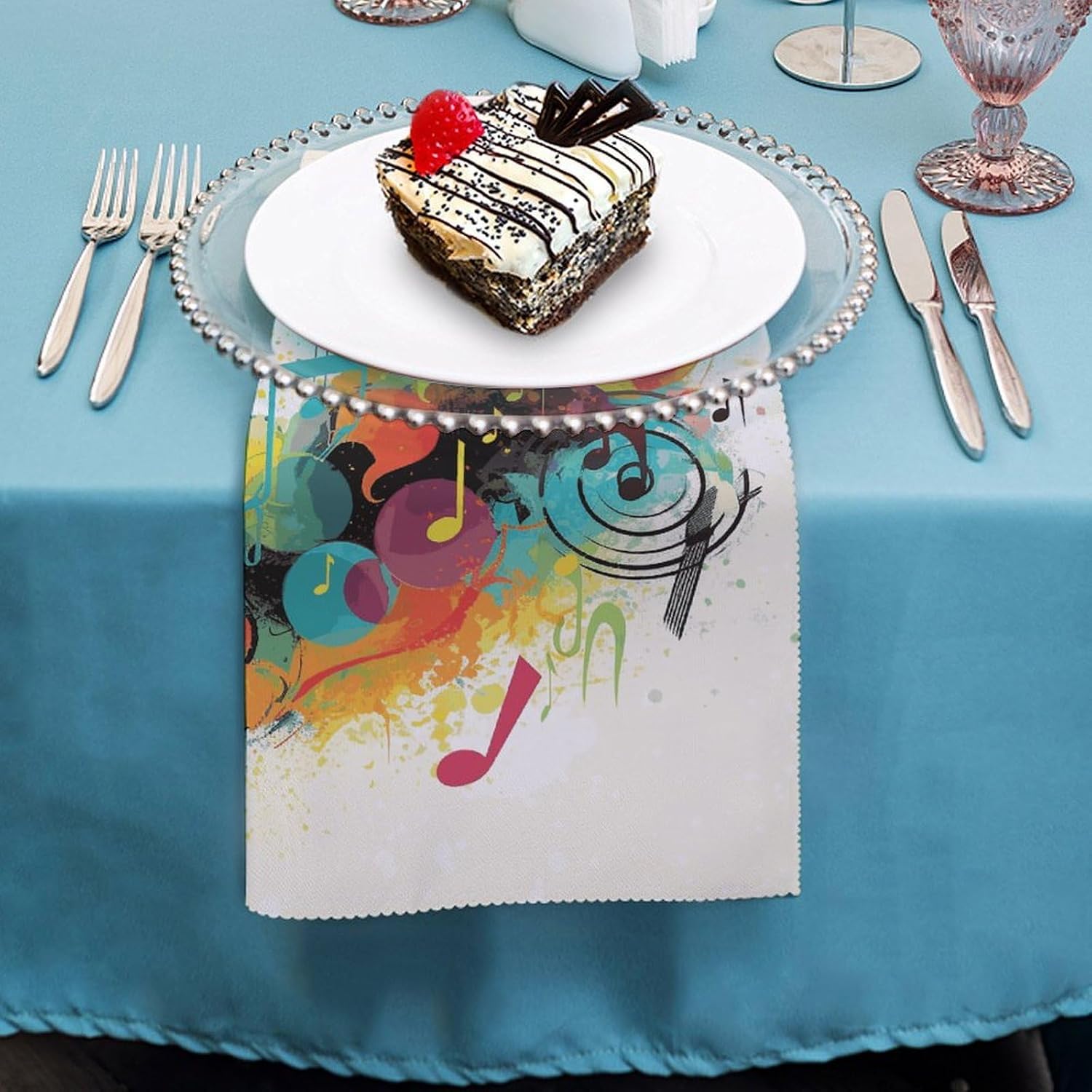 Abstract Music Themed Cloth Napkins 18 X 18 Inch Polyester Dinner Napkins Set of 4 Reusable Washable Cloth Table Napkin Personalized Home Decoration for Party Wedding Banquet image 4