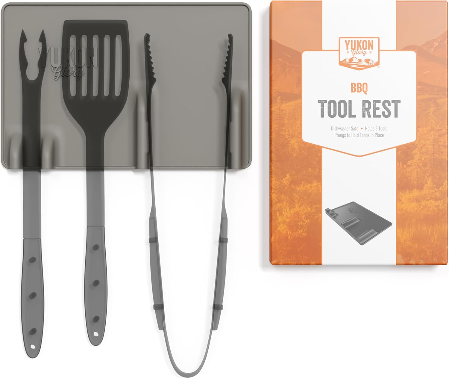 Yukon Glory Grey Tool Rest | BBQ Utensil Holder | Heat-Resistant, Non-Stick Silicone Mat | Essential Grilling & BBQ Accessories | Outdoor Cooking Tool Organizer | Durable Kitchen Spatula Station