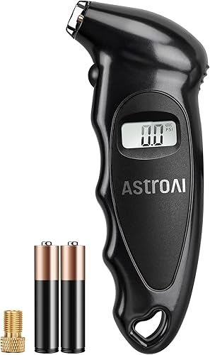 AstroAI Digital Tire Pressure Gauge with Replaceable AAA Batteries, 150 PSI 4 Settings Stocking Stuffers for Car Truck Bicycle Backlit LCD Non-Slip Grip Car Accessories, Black