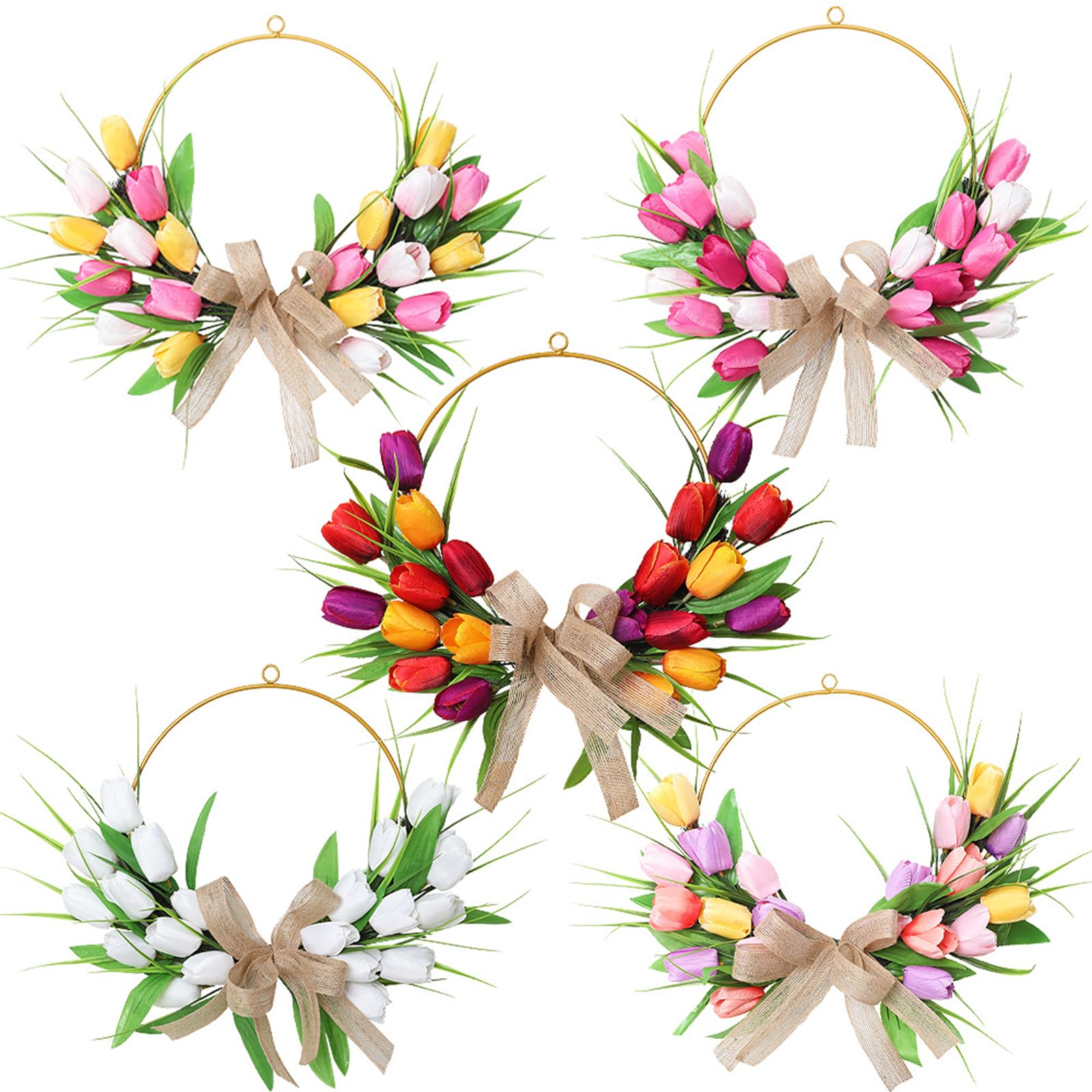 Ghirlanda di tulipani per porta d'ingresso, ghirlanda floreale a tulipani per primavera all'aperto, decorazione per matrimoni, stile bohémien, per Pasqua, vacanze, feste (giallo, 40,6 cm)
