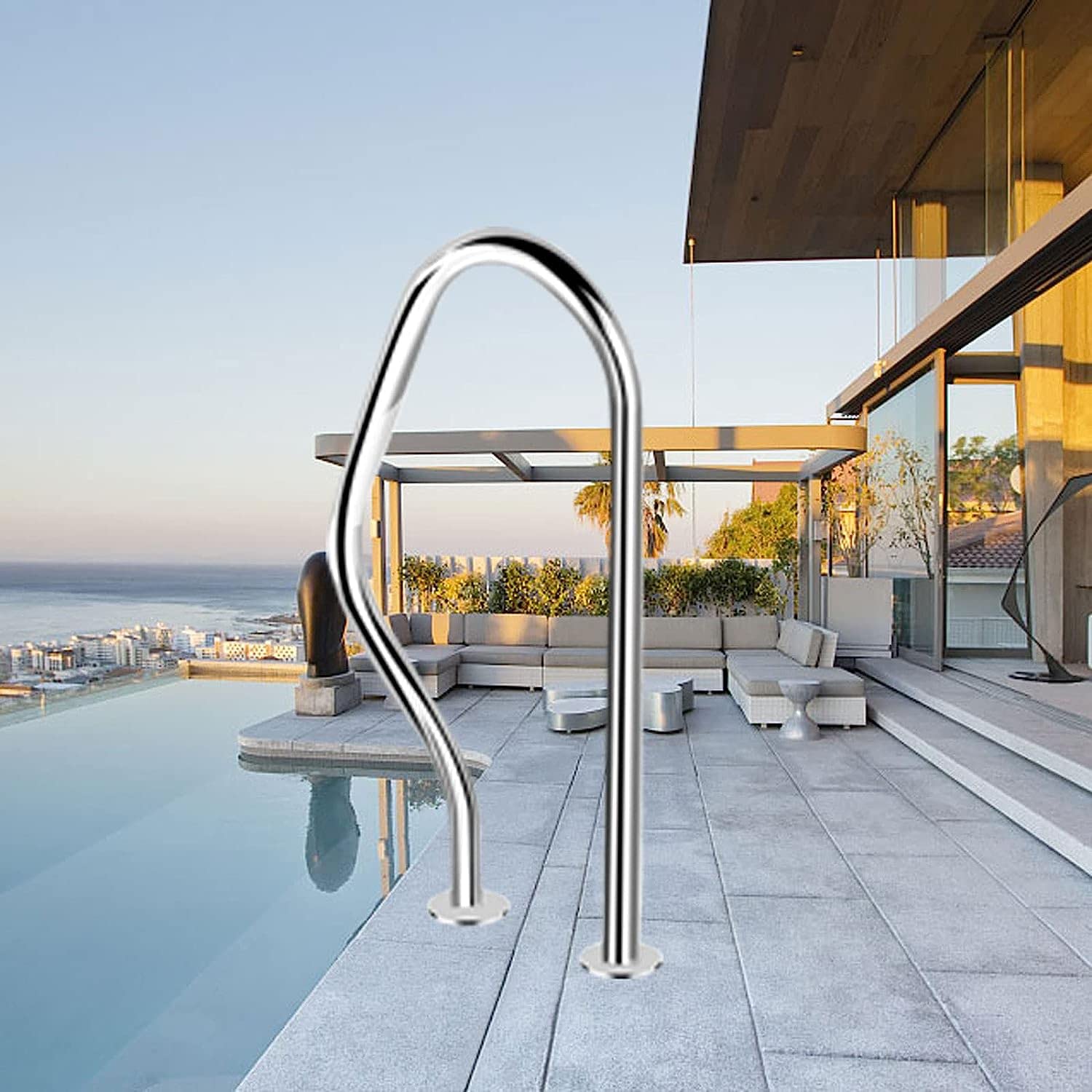 Swimming Pool Safety Hand Rail Swimming Pool Handrails, Stainless Steel Pool Handrails with Quick Mount Base, Swimming Pool Stair Rail for Inground Pool Entry, Easy to Instal