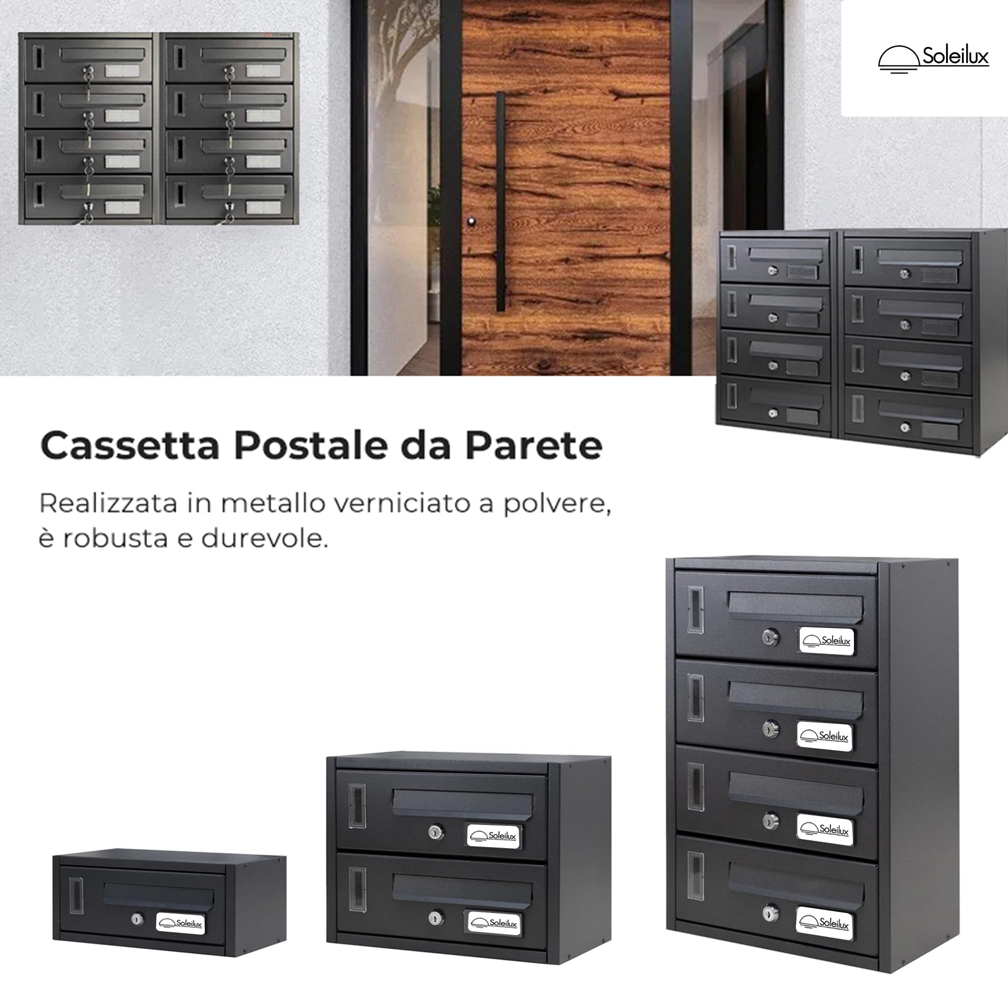 Cassetta postale condominiale da muro buca lettere componibile "Made in Italy" con serratura e 2 chiavi, segnanome e finestra visione posta (2 ANTE)